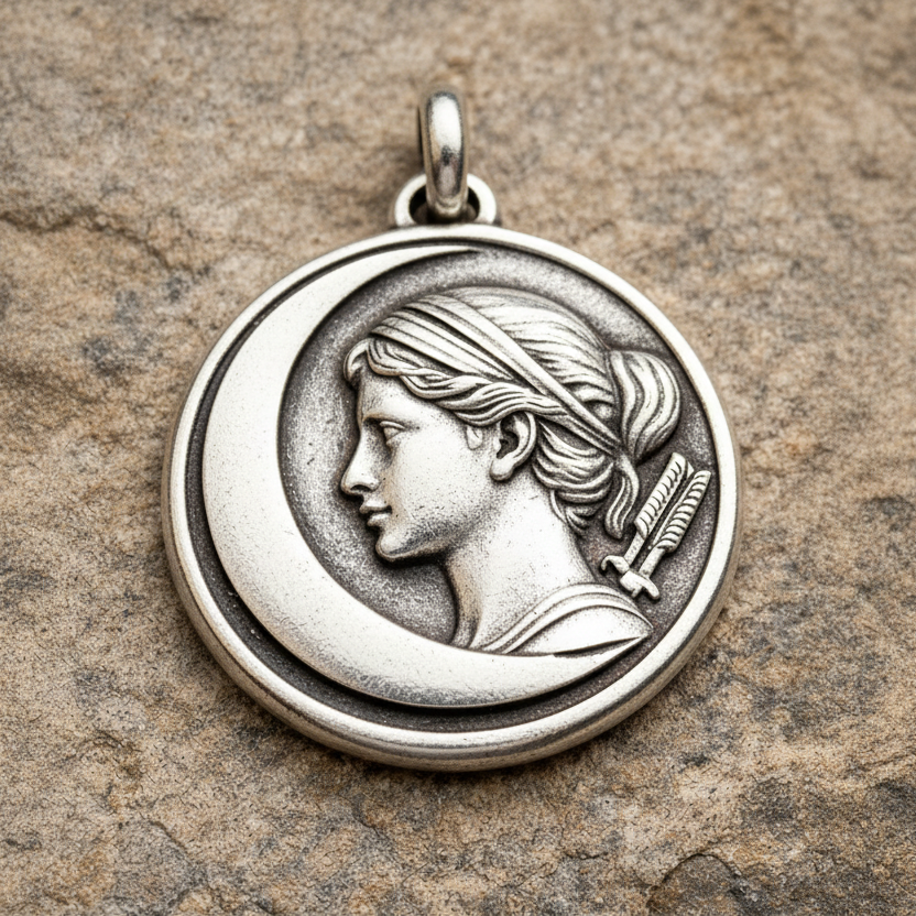 Artemis Pendant – Crescent Moon Goddess Medallion