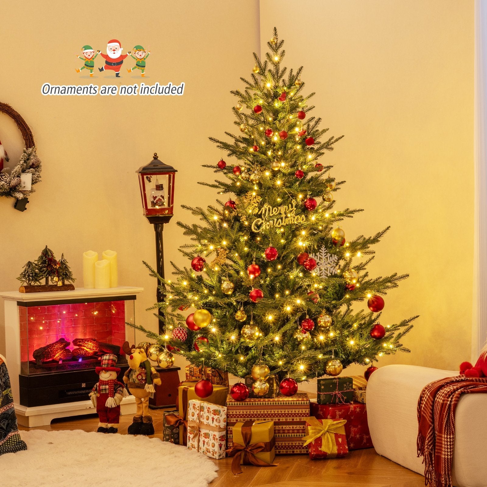 Artificial Christmas Tree with Branch Tips and Warm White LED Lights-6 Feet