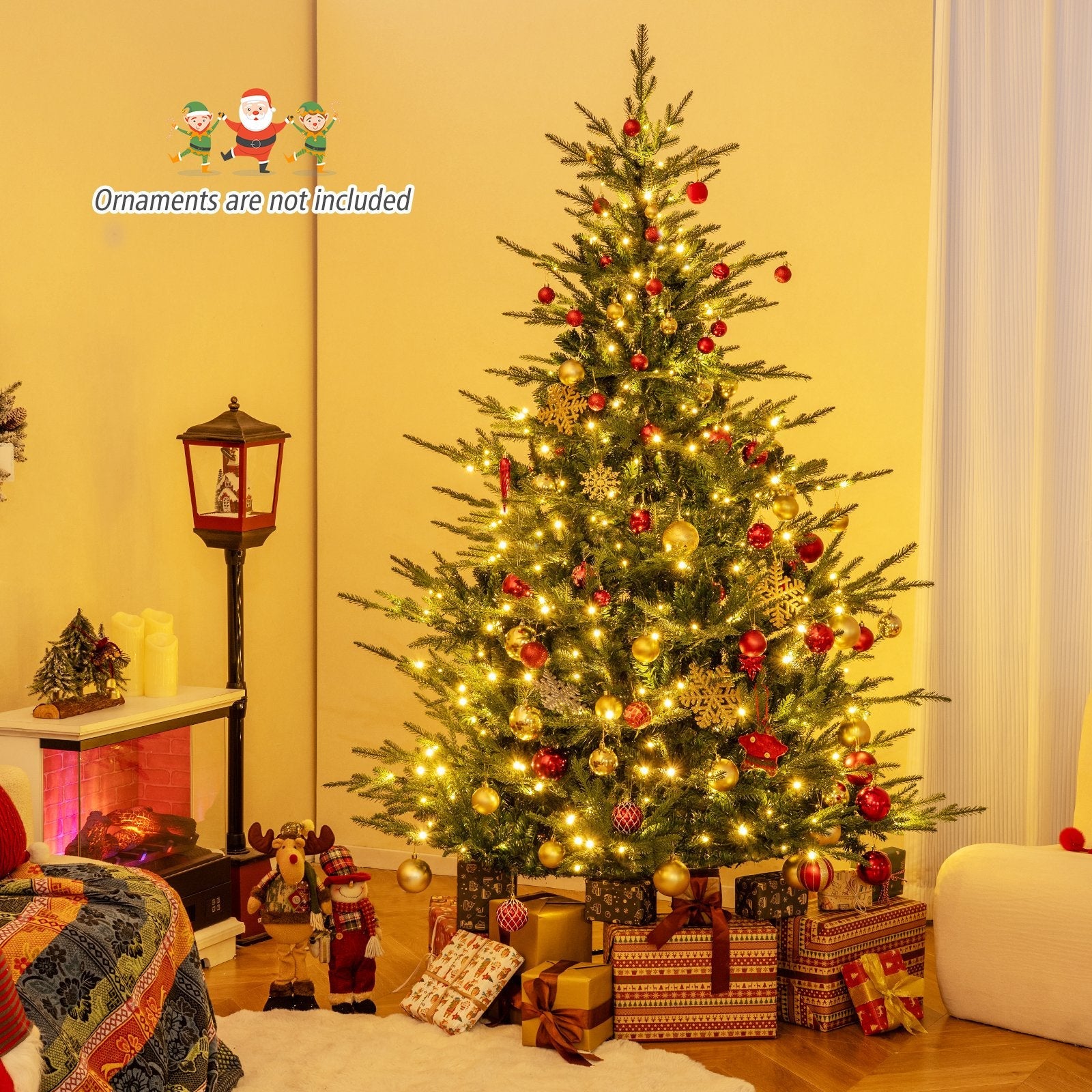 Artificial Christmas Tree with Branch Tips and Warm White LED Lights-6 Feet