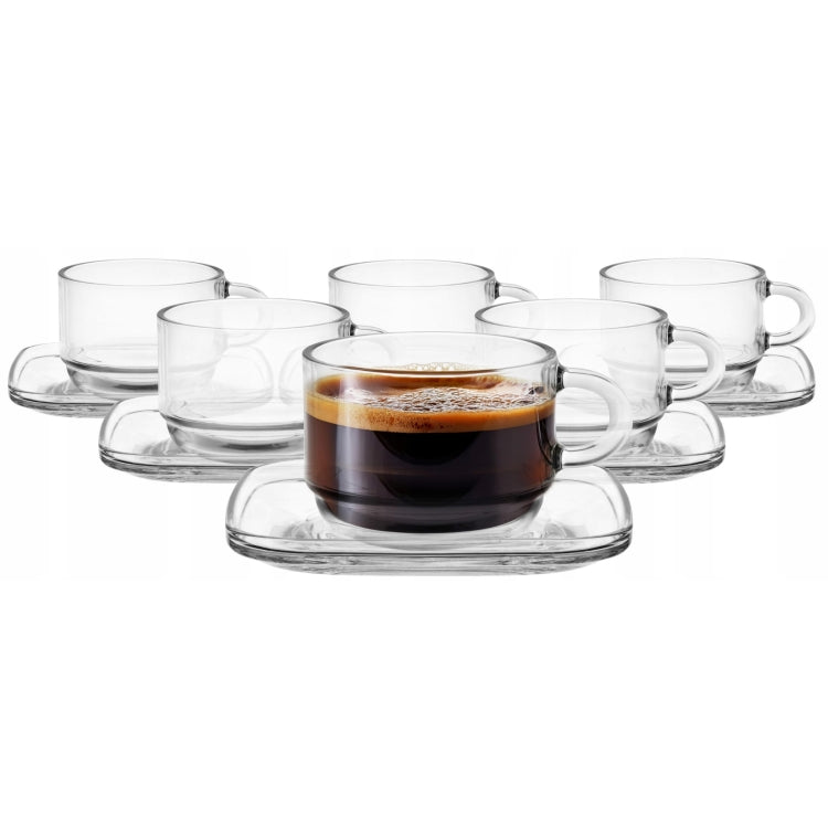 Stackable Glass Coffee Cup & Saucer 9 oz - LAV COZY - Set of 6+6