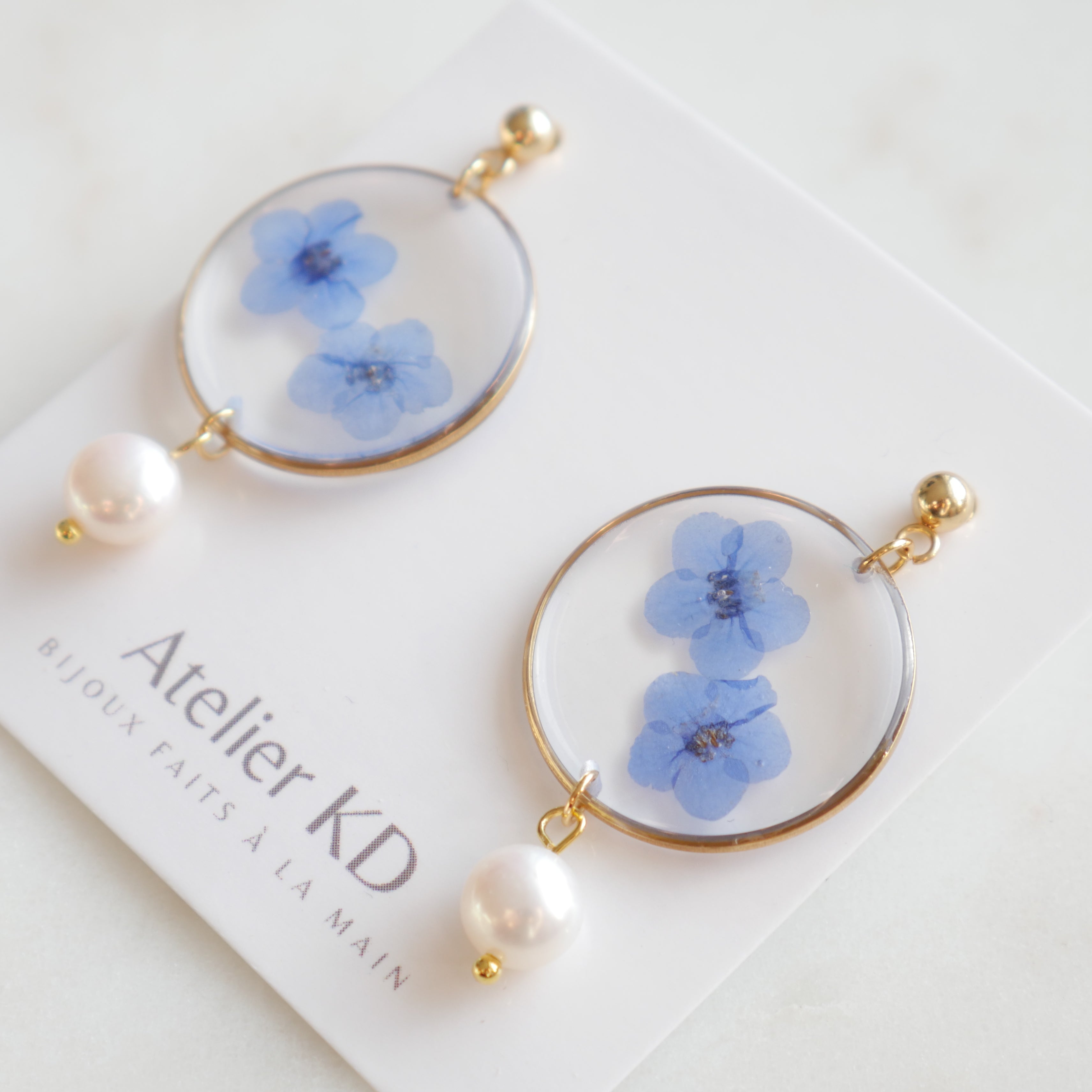 Boucles d'oreilles Perla myosotis - rond 30mm
