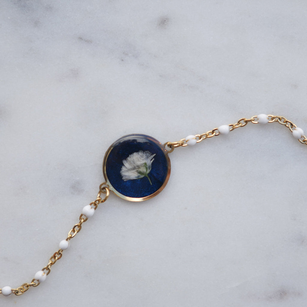 Bracelet Céleste - gypsophile - rond et chaine blanche