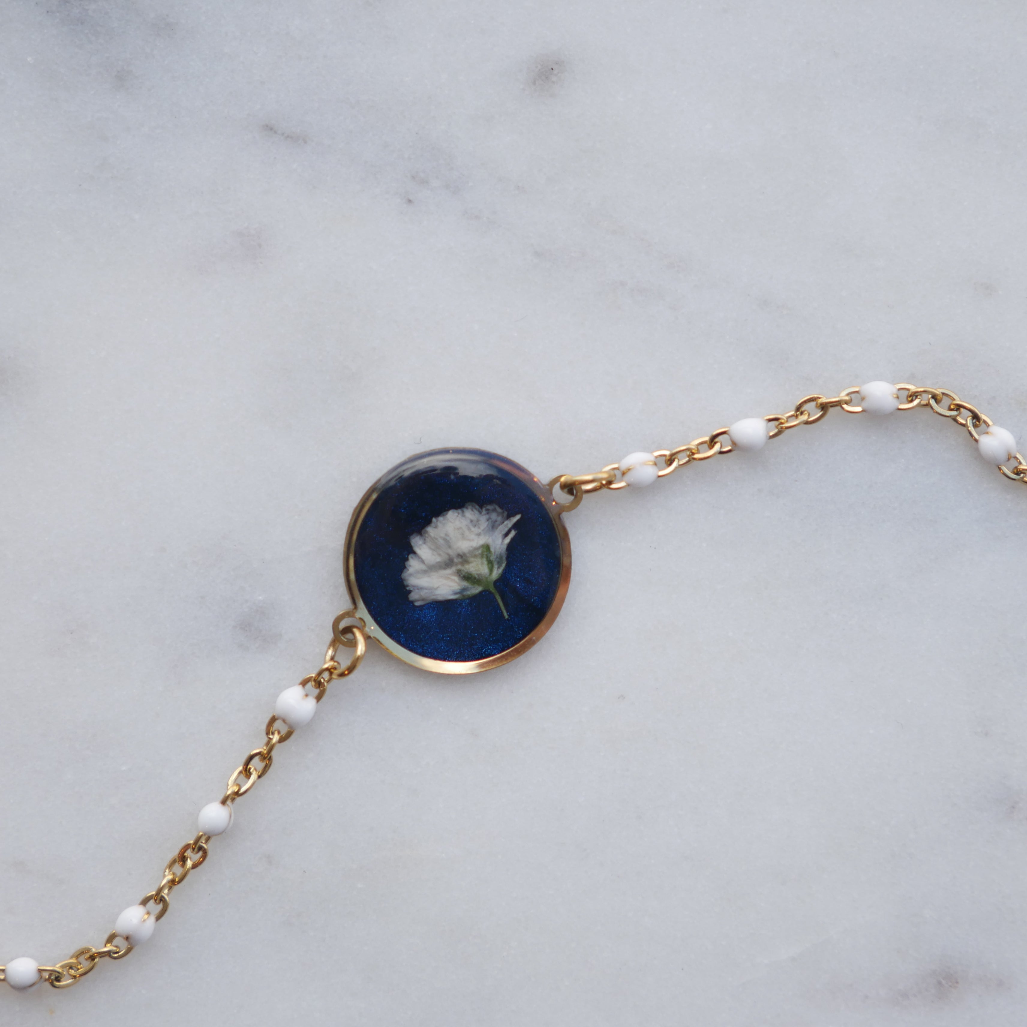 Bracelet Céleste - gypsophile - rond et chaine blanche