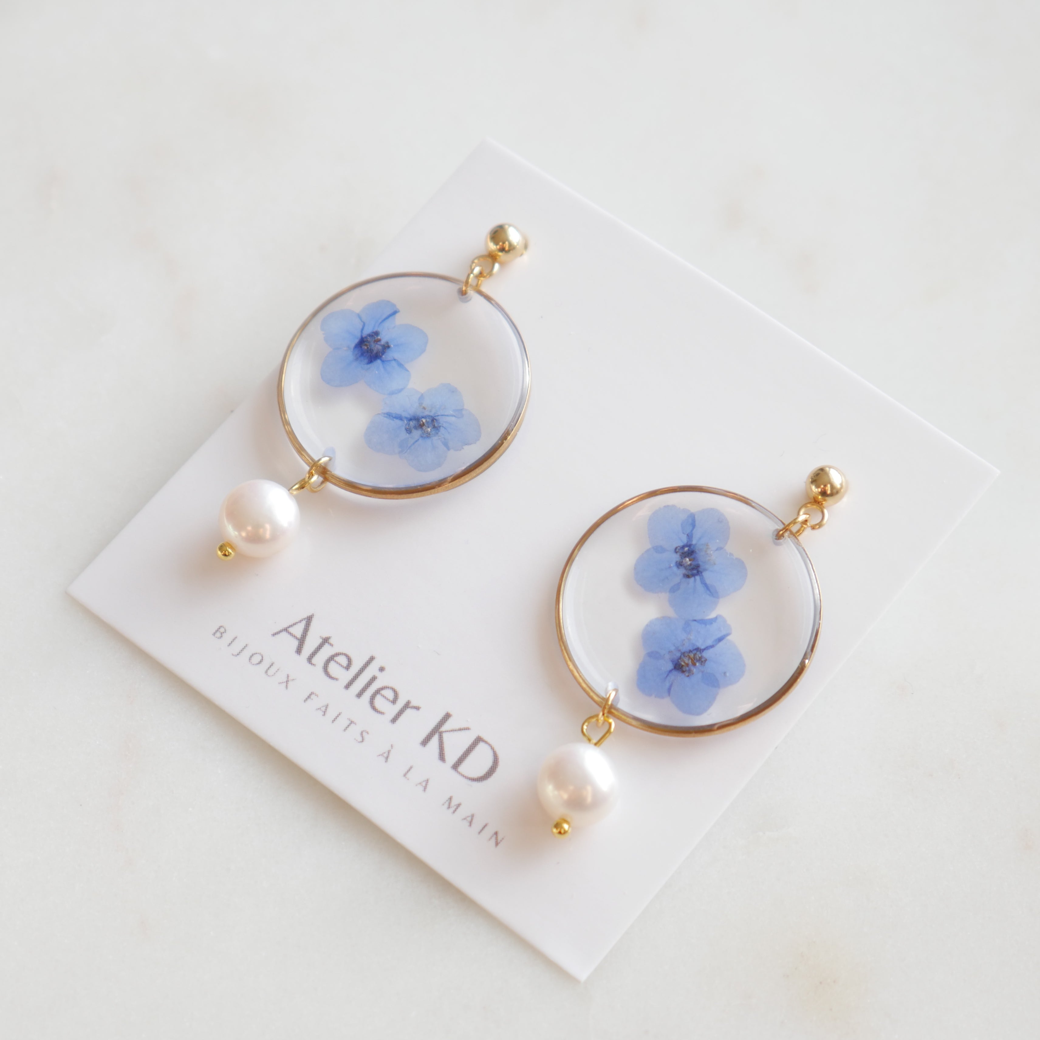 Boucles d'oreilles Perla myosotis - rond 30mm