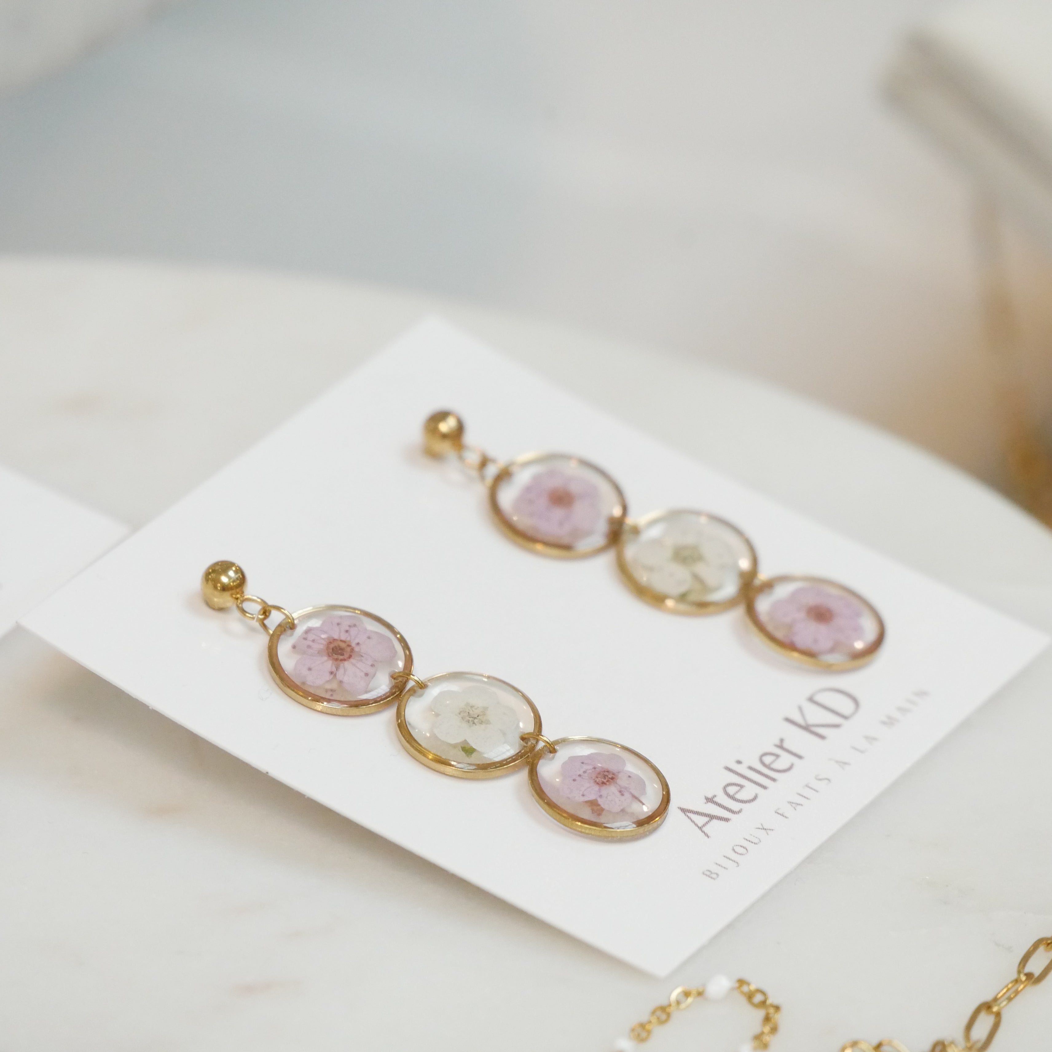 Boucles d’oreilles trio sofia lila et blanc - rond