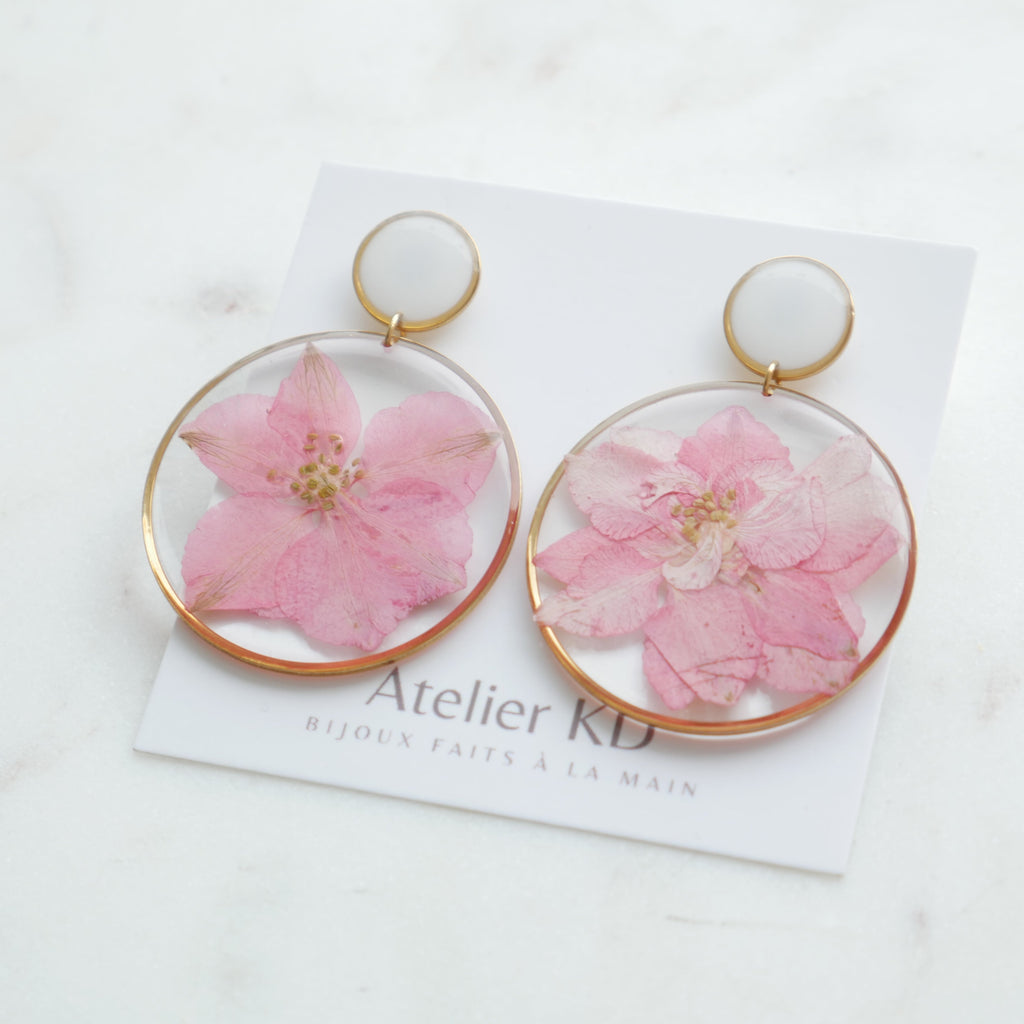 Boucles d'oreilles duo Delphine - 40mm et rond blanc