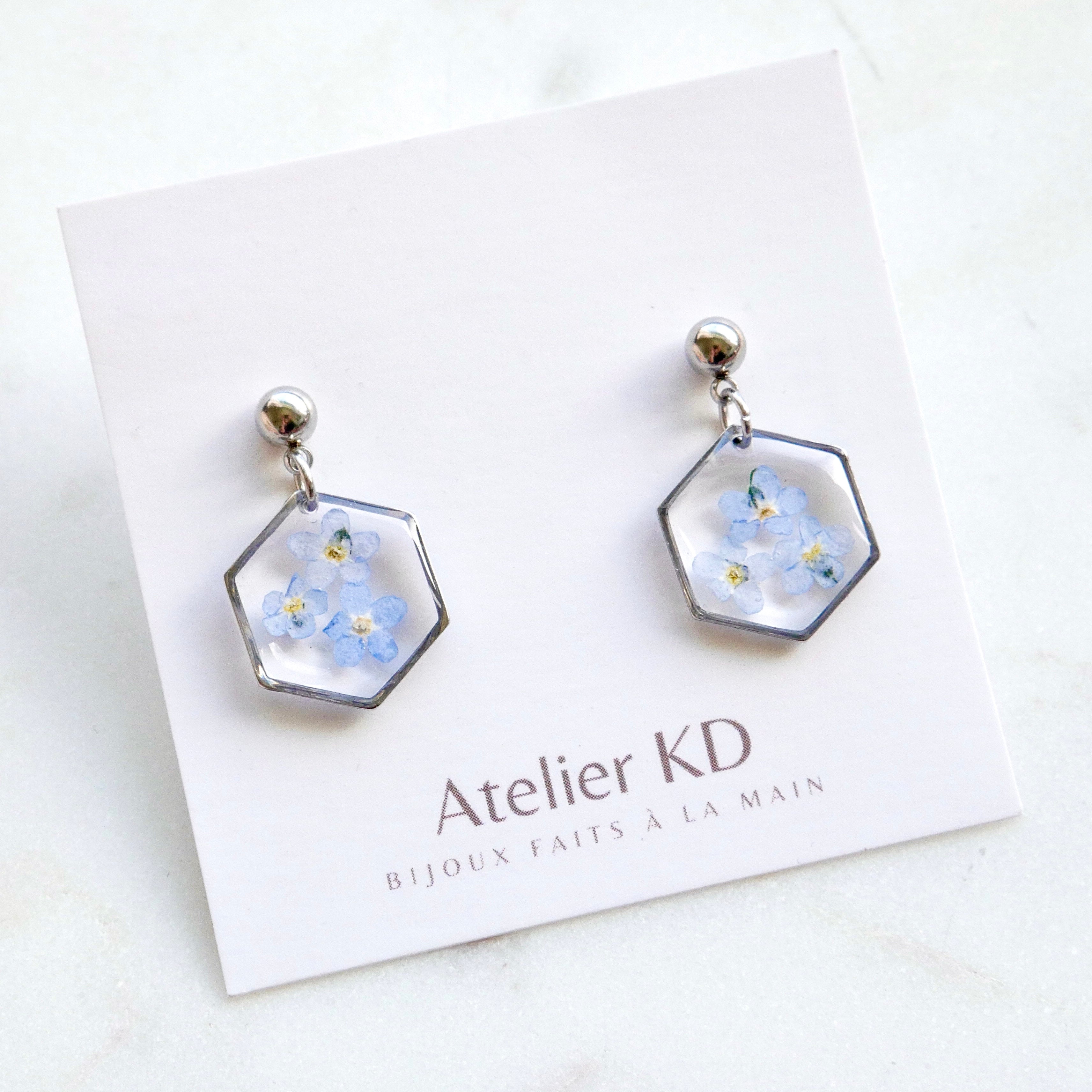Boucles d’oreilles Myosotis - hexagone