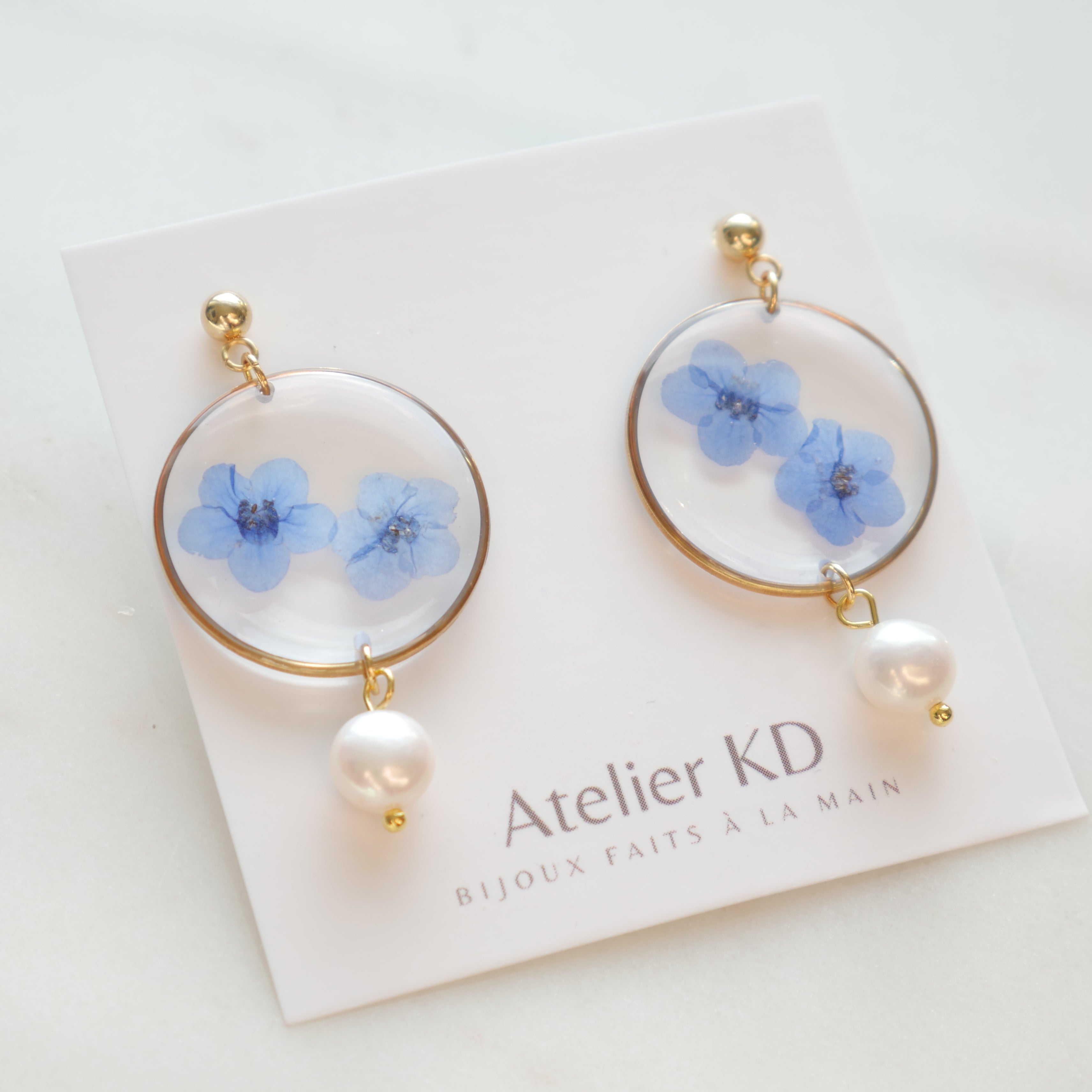 Boucles d'oreilles Perla myosotis - rond 30mm