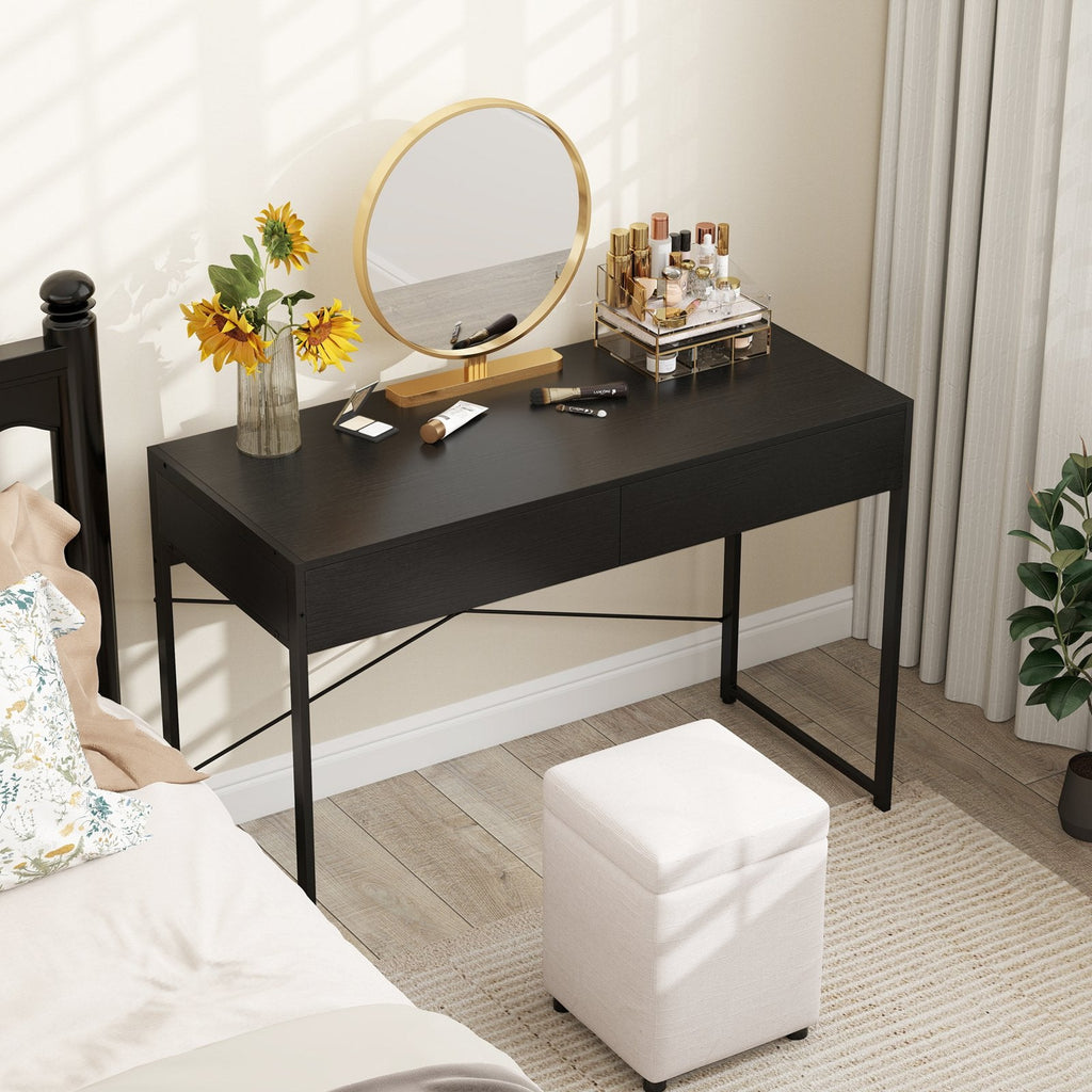Computer Desk with 2 Drawers 44 Inch Home Office Desk with Metal Frame-Black