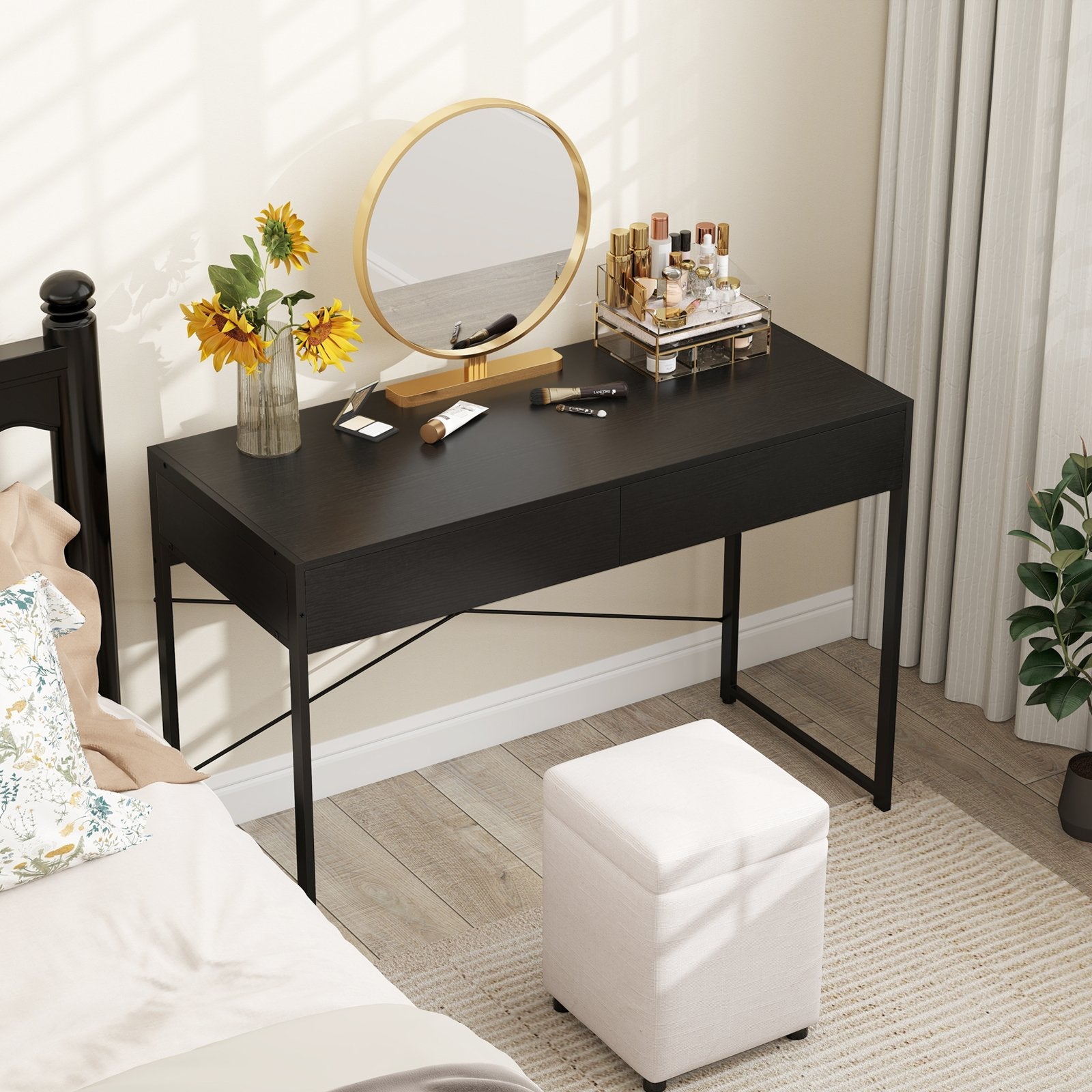 Computer Desk with 2 Drawers 44 Inch Home Office Desk with Metal Frame-Black