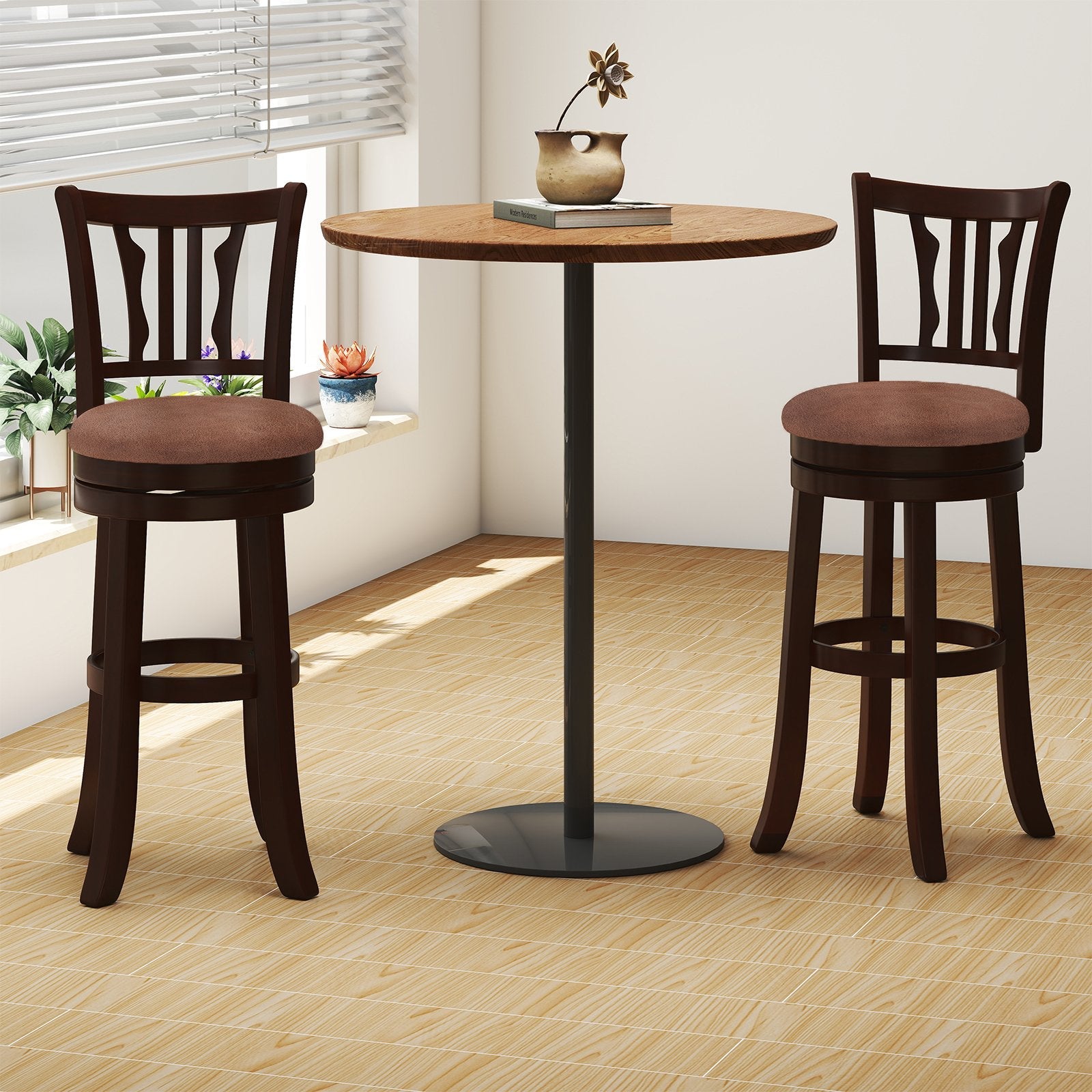Counter Height Swivel Bar Stools Set of 2 with Back and Solid Rubber Frame-29