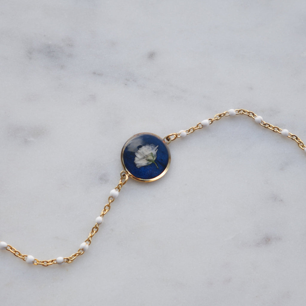 Bracelet Céleste - gypsophile - rond et chaine blanche