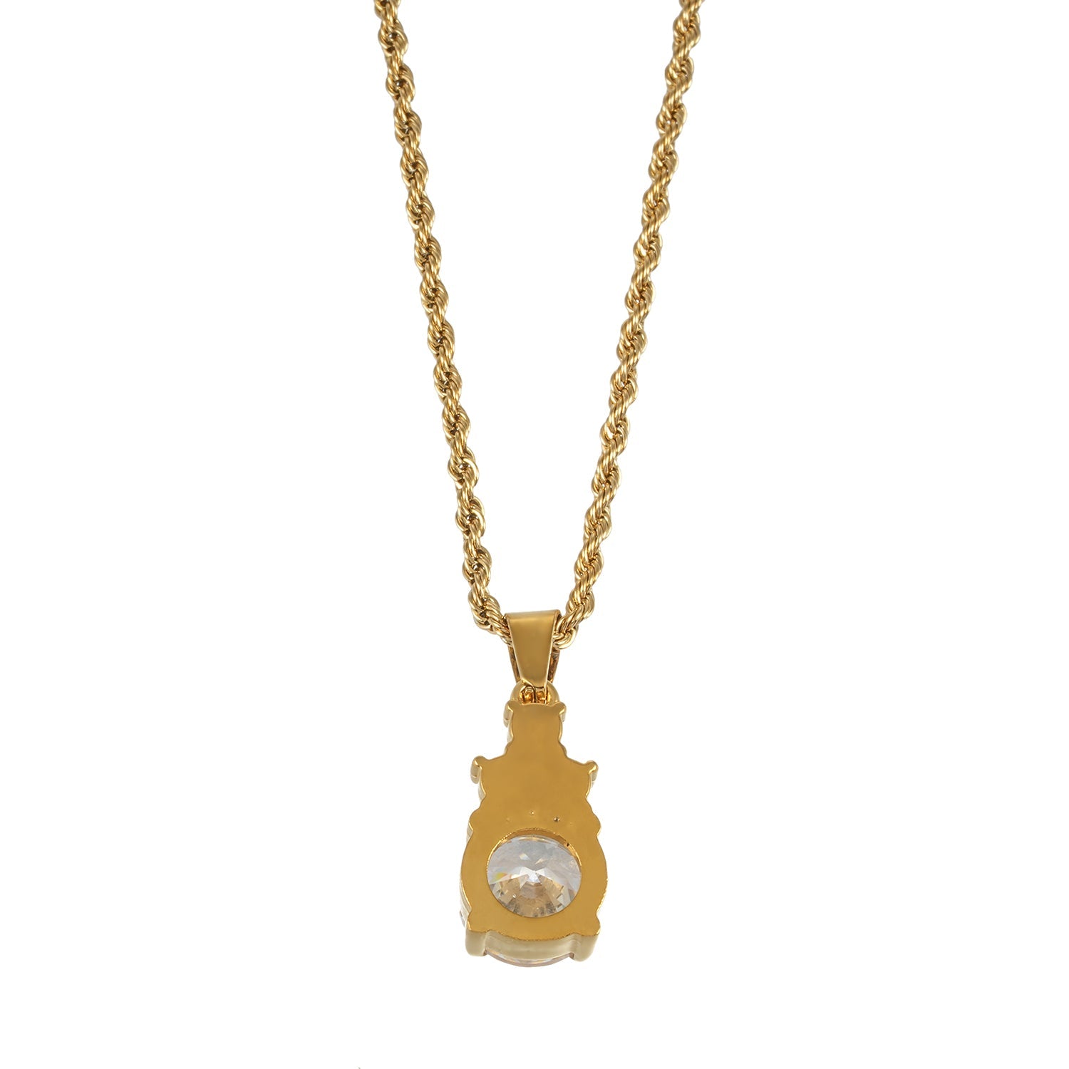 DANAE Gold: Textured Rope Chain with Zirconia Gems Pendant – Trio of Mini Stones on a Larger Gem