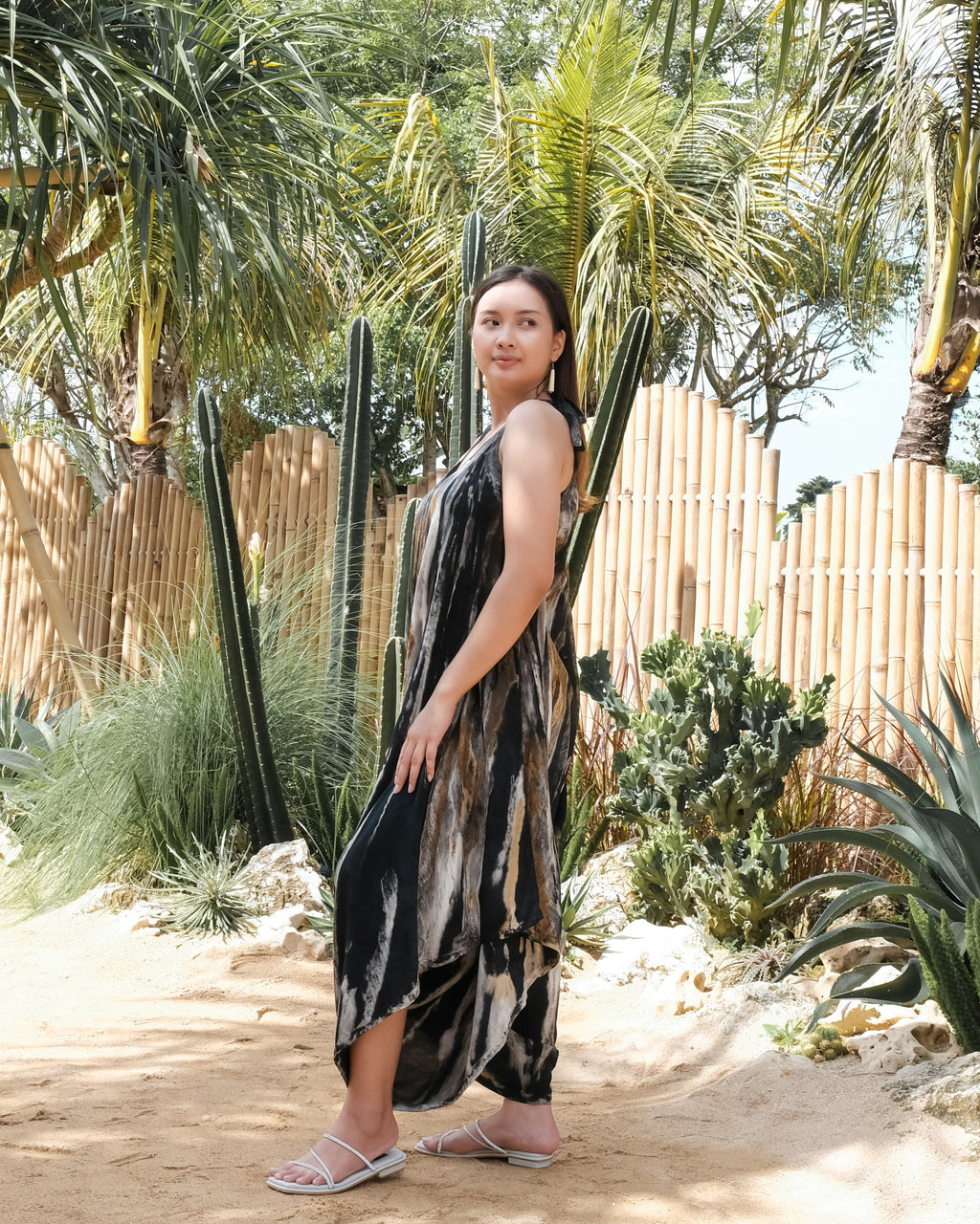 Abstract Tie Dye Design Romper - Grey & Gold Mix