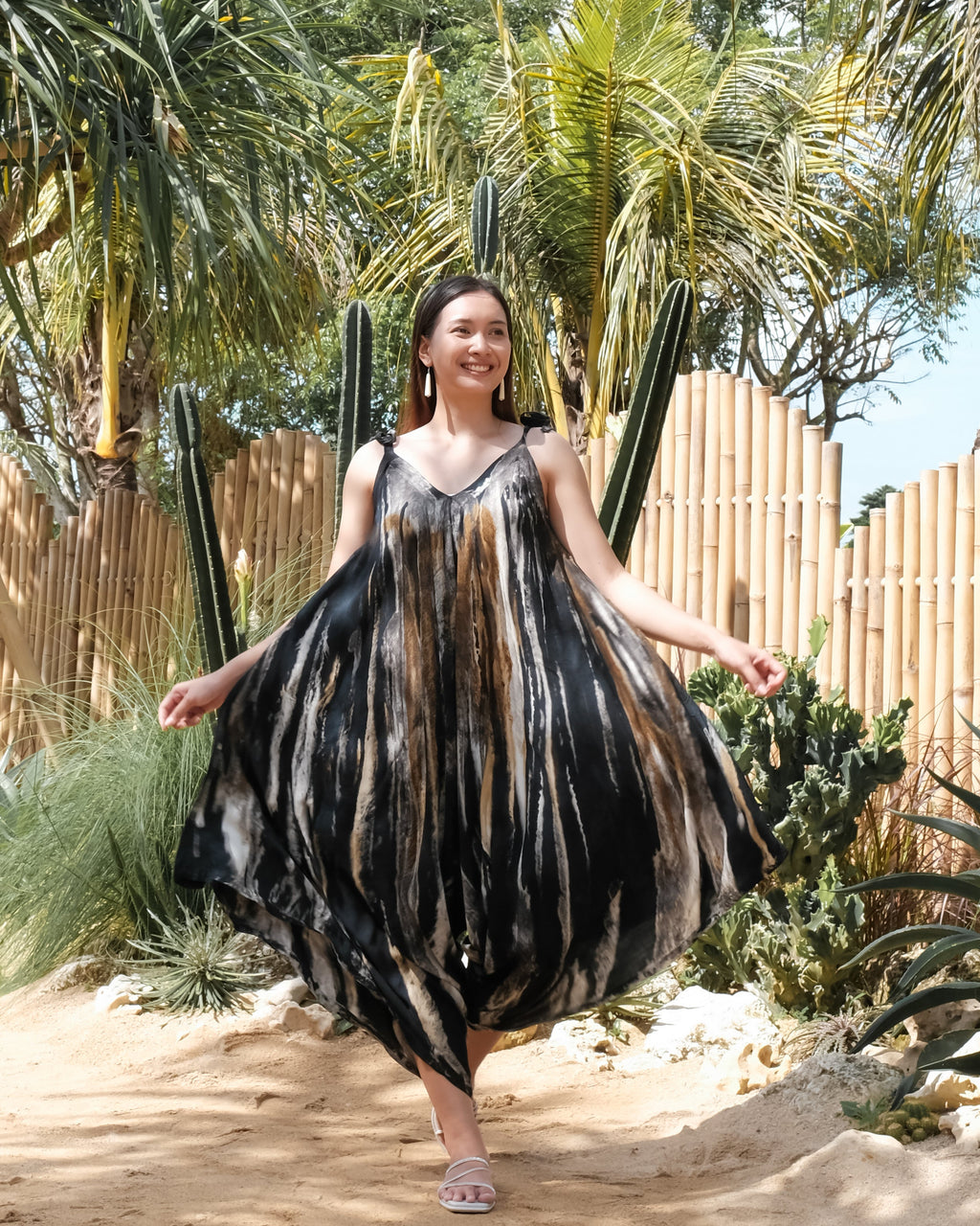Abstract Tie Dye Design Romper - Grey & Gold Mix