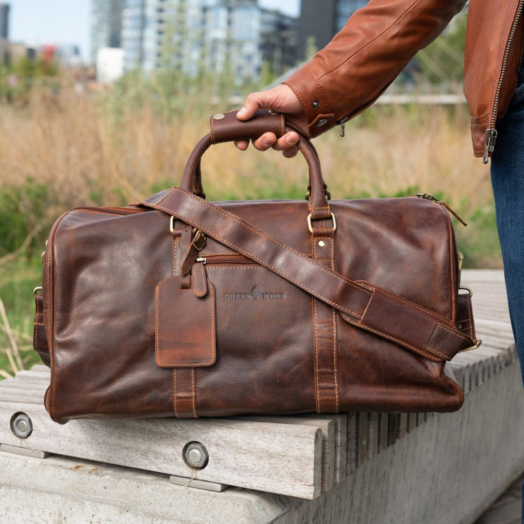 Greenwood Leather Overnight Travel Duffle Bag. Premium Weekender & Gym Companion