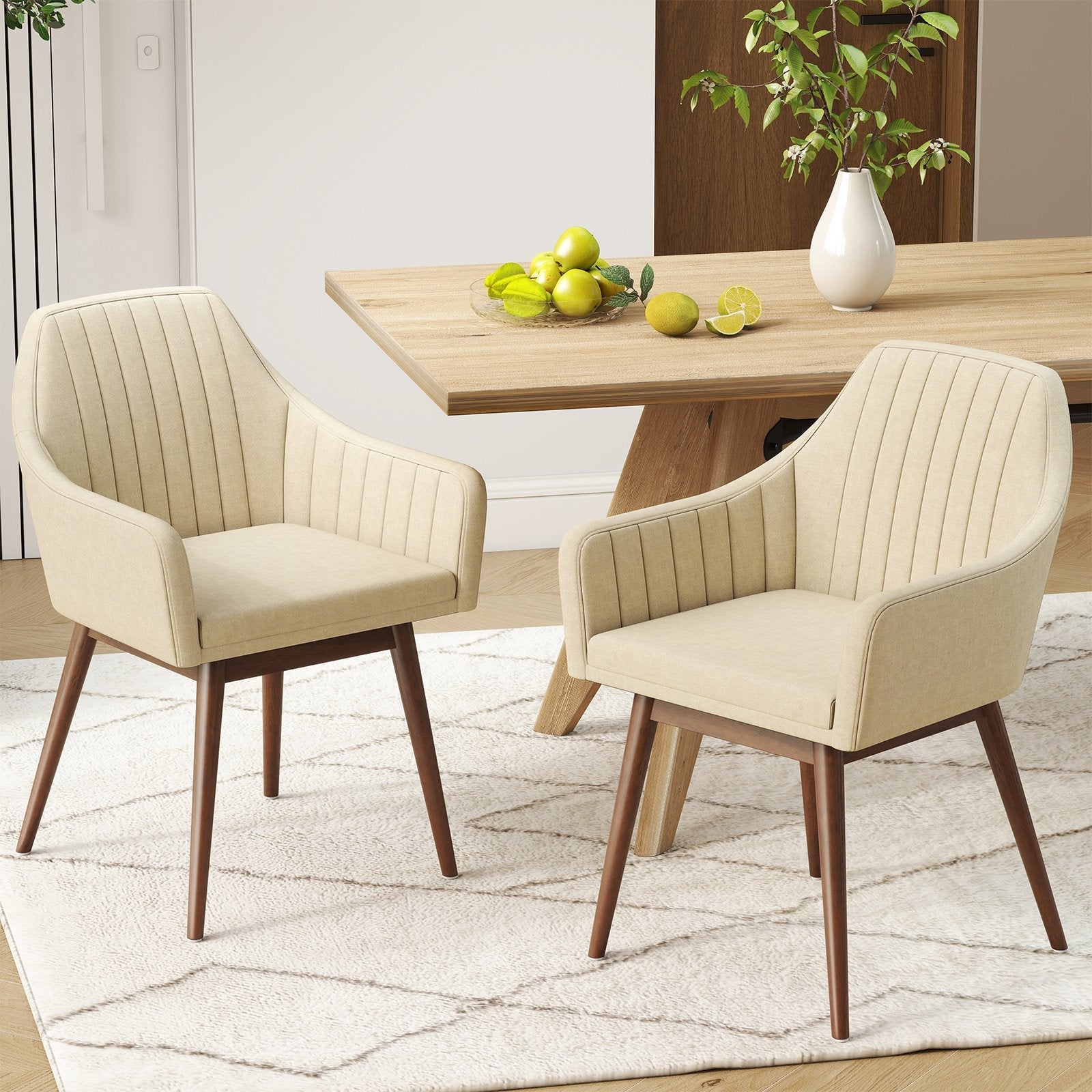 Dining Chairs Set of 2 Upholstered Accent Chairs with Comfy Padded Backrest and Seat-Beige