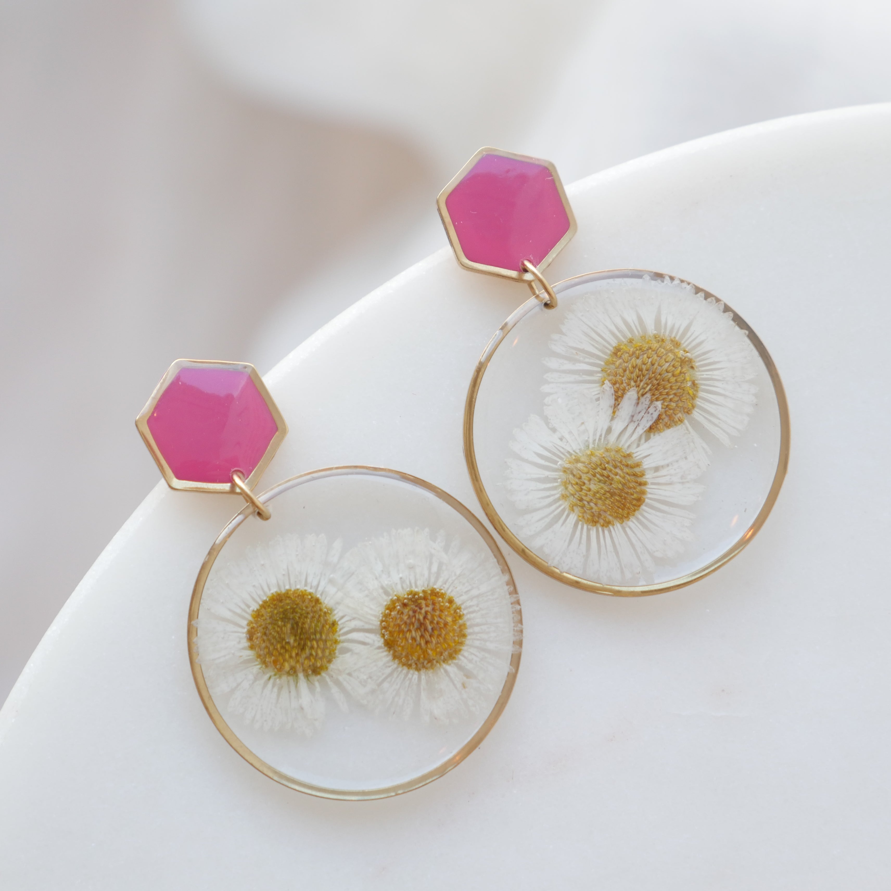 Boucles d'oreilles duo Margot blanche et franboise - rond (xxl)
