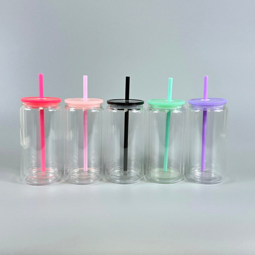 Snow Globe Glass Can with Color Lids - 16oz Double Wall Tumbler