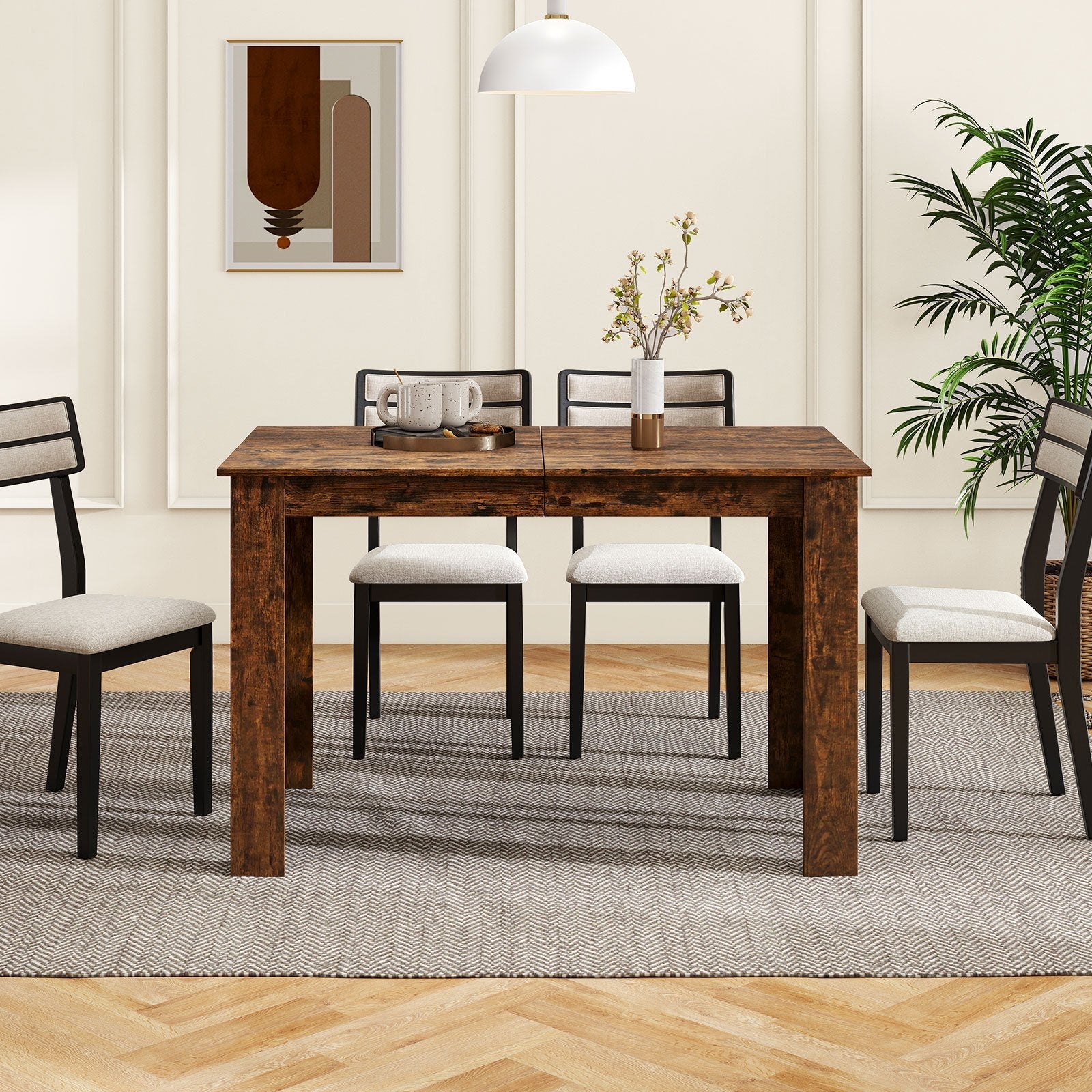 Extendable Dining Table for 4-8 People 47"-62" Large Rectangular Kitchen Table-Black