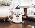 Floral Cow Skull | 15oz Ceramic Mug — Boho Cow Skull Mug with Floral Design