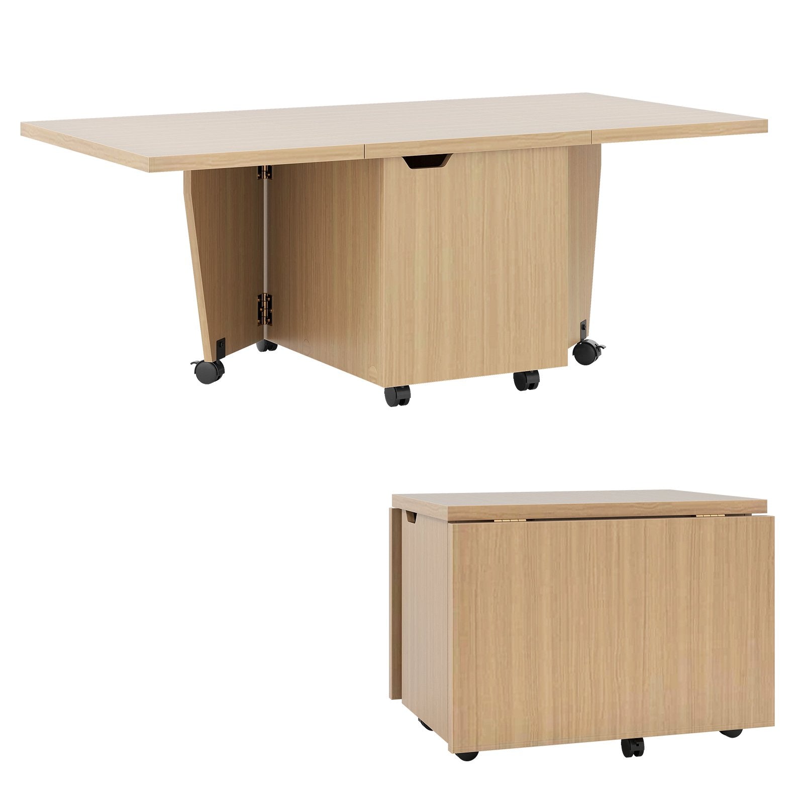 Foldable Coffee Table with Storage Cabinet Extendable Center Table-Oak