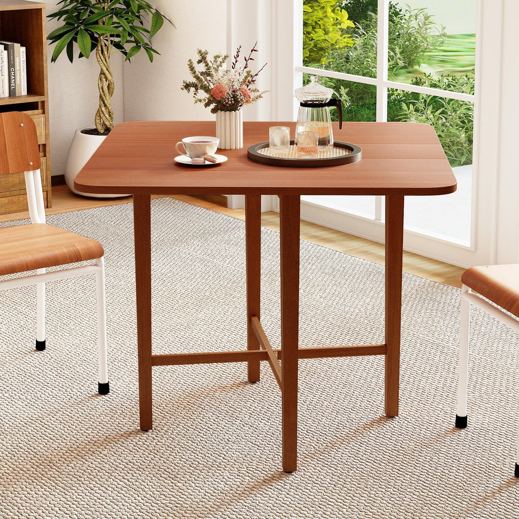 Foldable Dining Table for 2-4 People with Rubber Wood Legs for Small Space-Natural