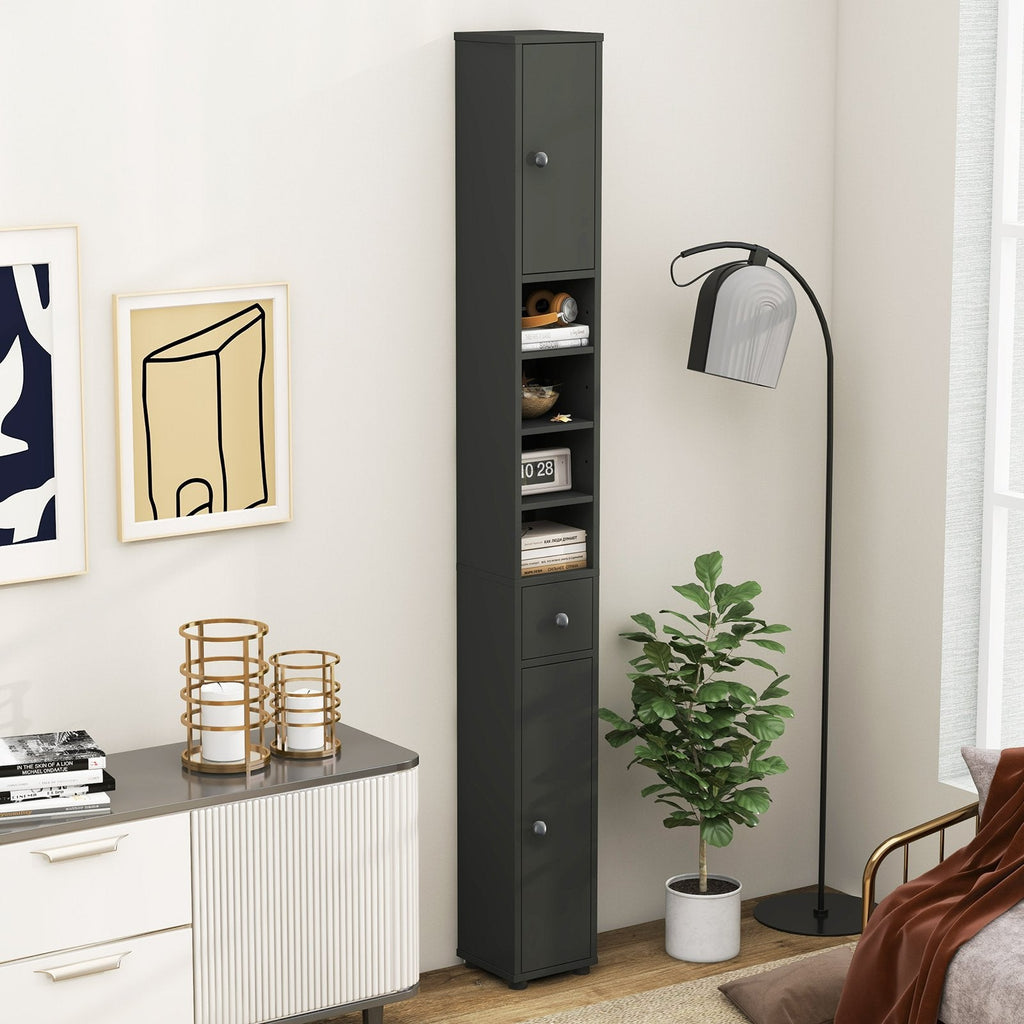 Freestanding Slim Bathroom Cabinet with Drawer and Adjustable Shelves-Black