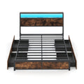Full/Queen Size LED Bed Frame with Charging Station and 4 Storage Drawers-Queen