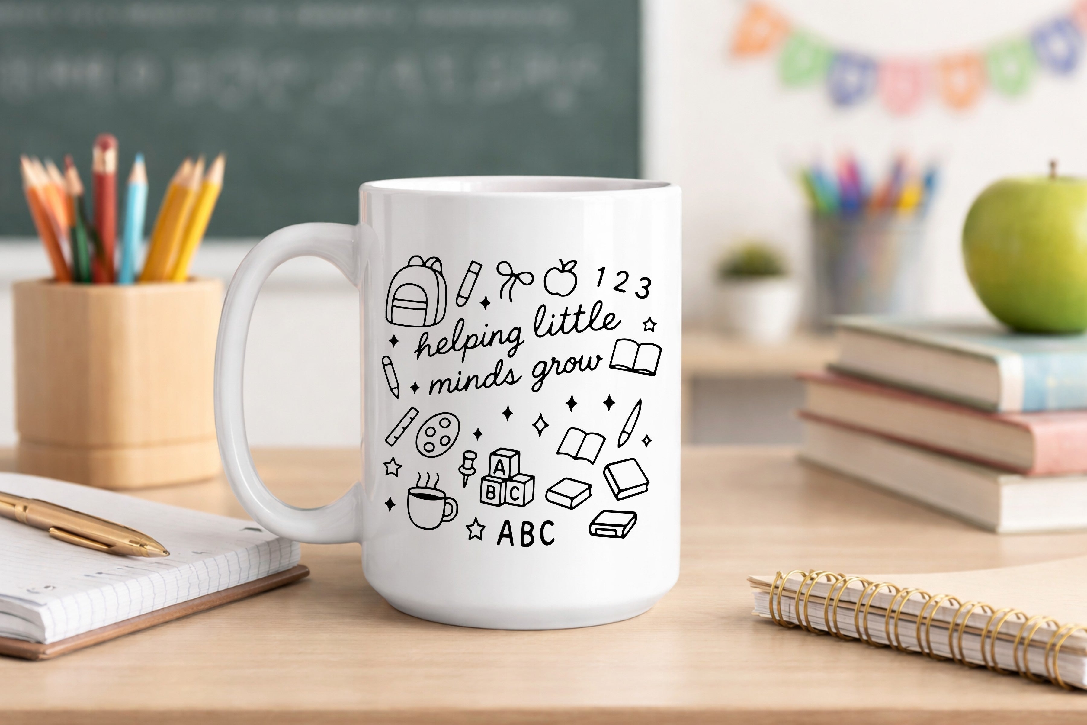 Helping Little Minds Grow Teacher Mug | 15oz Coffee Mug | Teacher Appreciation Gift | Preschool Teacher Gift | Educator Mug