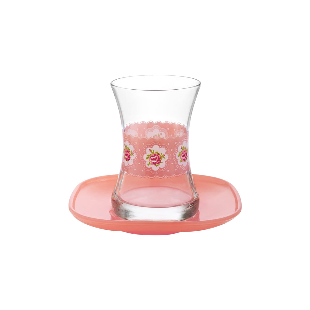 Turkish Tea Glass Set with Saucers 5.75 oz – LAV MONA PASTEL - Set of 6+6