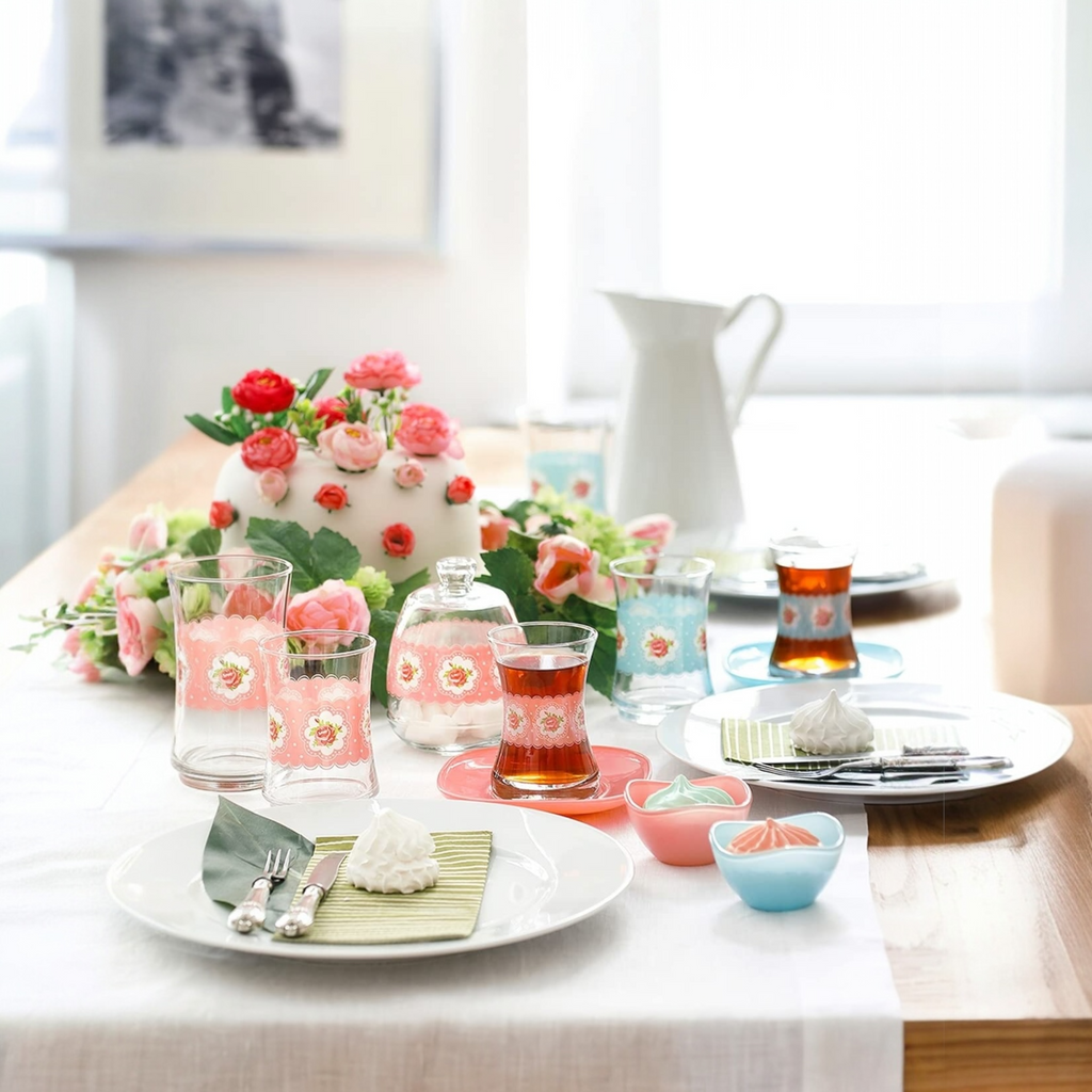 Turkish Tea Glass Set with Saucers 5.75 oz – LAV MONA PASTEL - Set of 6+6