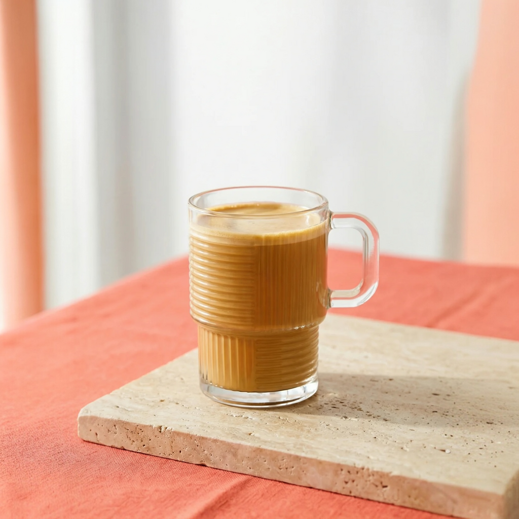 Stackable Ribbed Glass Mugs 9oz - LAV HELEN - Set of 6