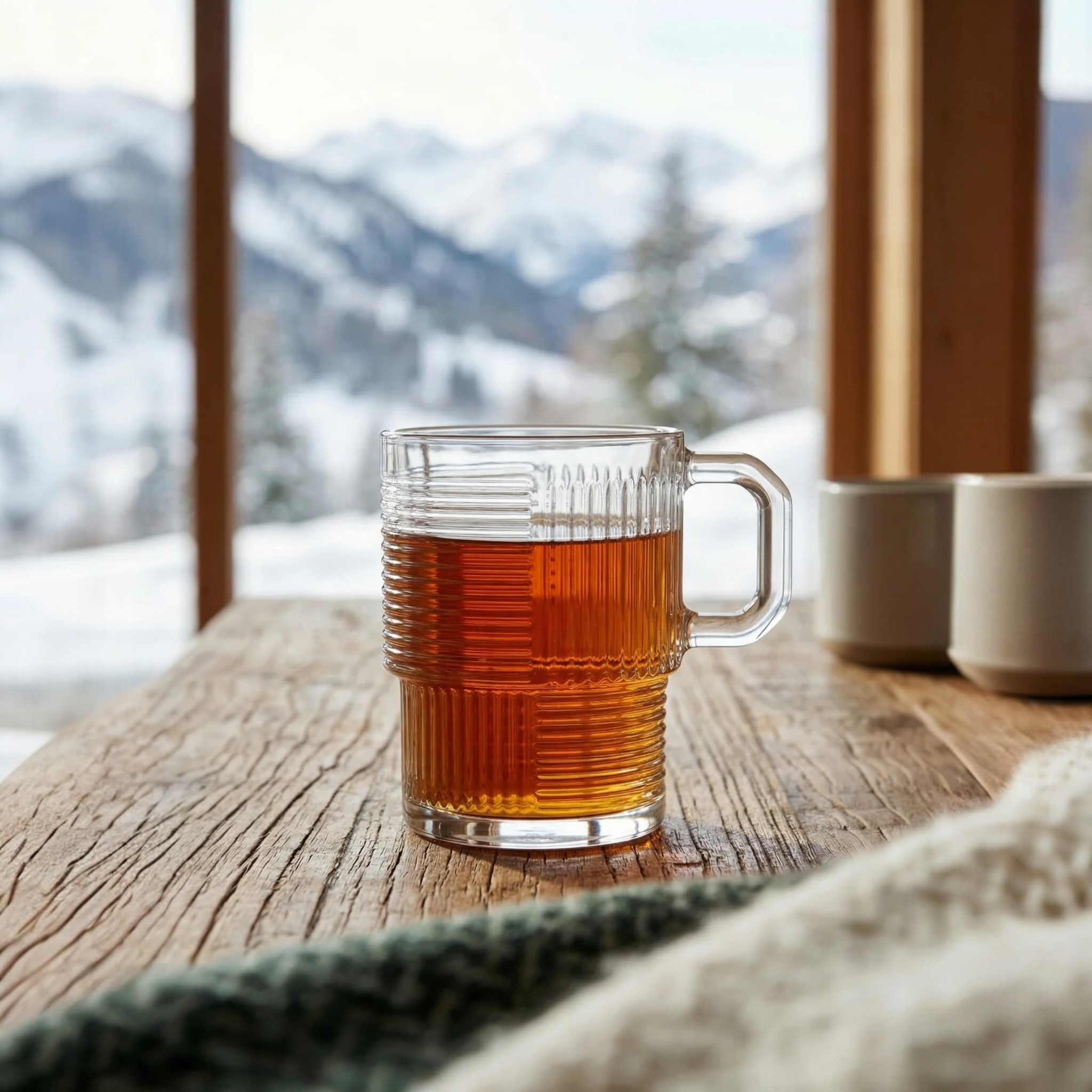 Stackable Ribbed Glass Mugs 9oz - LAV HELEN - Set of 6