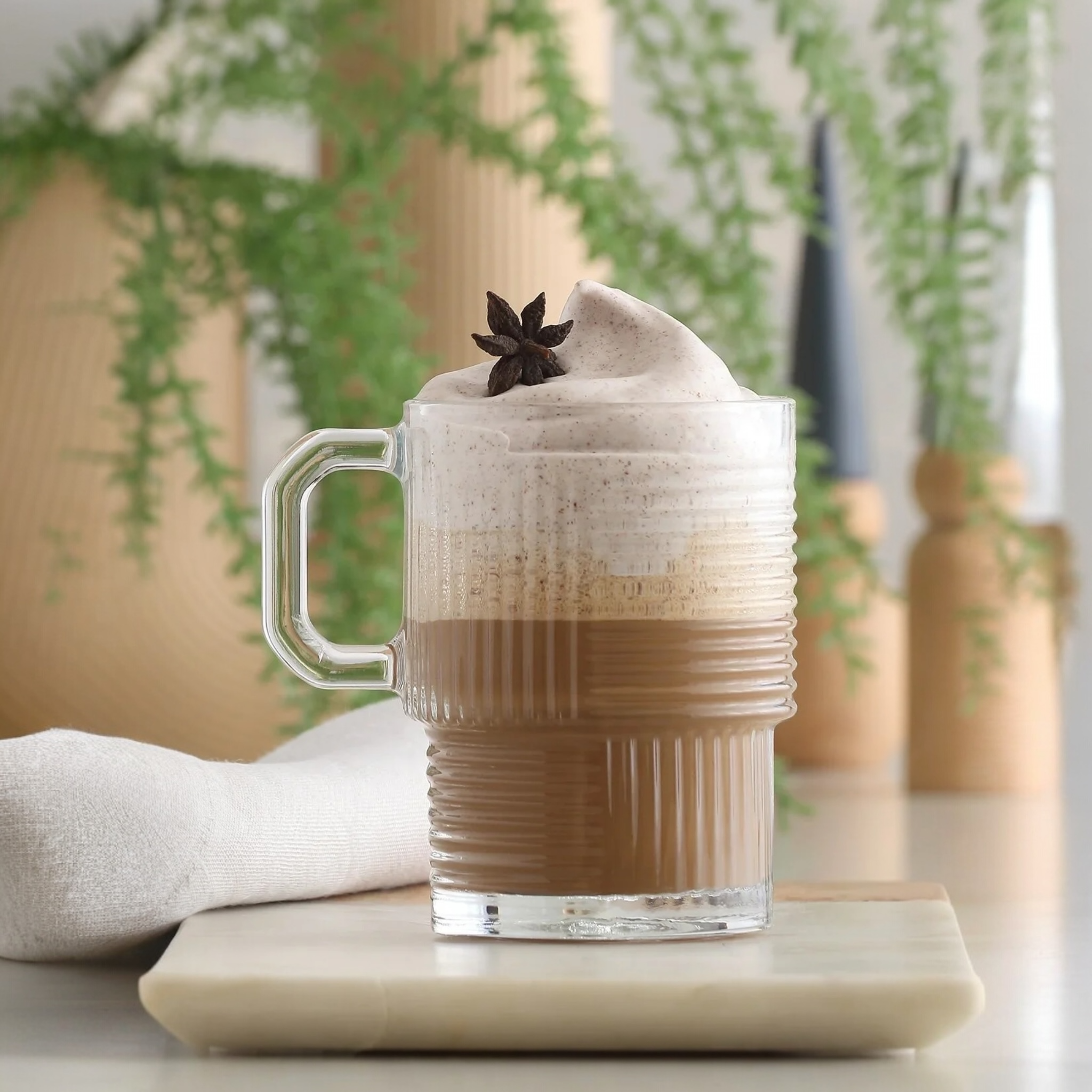 Stackable Ribbed Glass Mugs 9oz - LAV HELEN - Set of 6