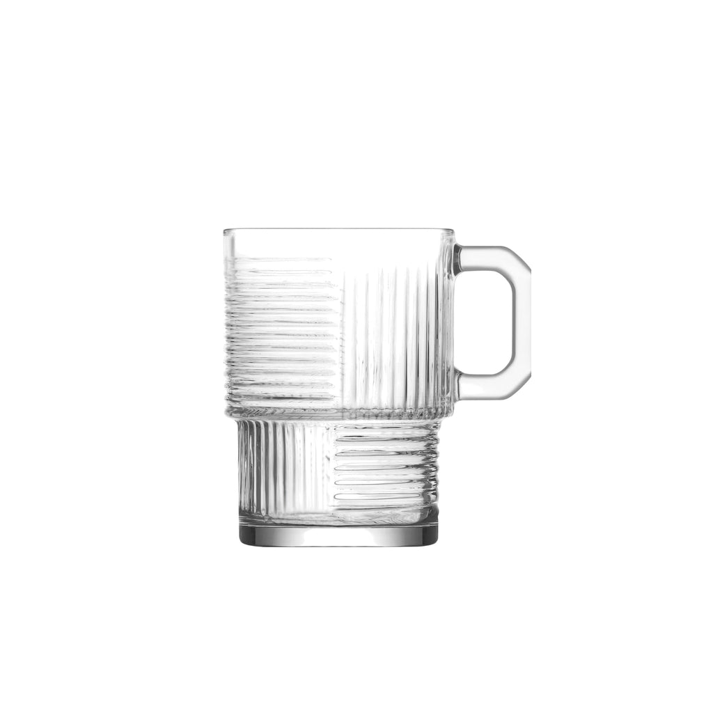 Stackable Ribbed Glass Mugs 9oz - LAV HELEN - Set of 6