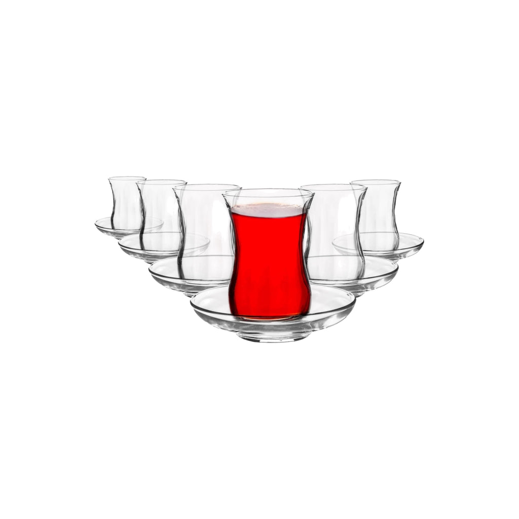 Turkish Tea Glass & Saucer Set 115ml - LAV CAY - Set of 6+6
