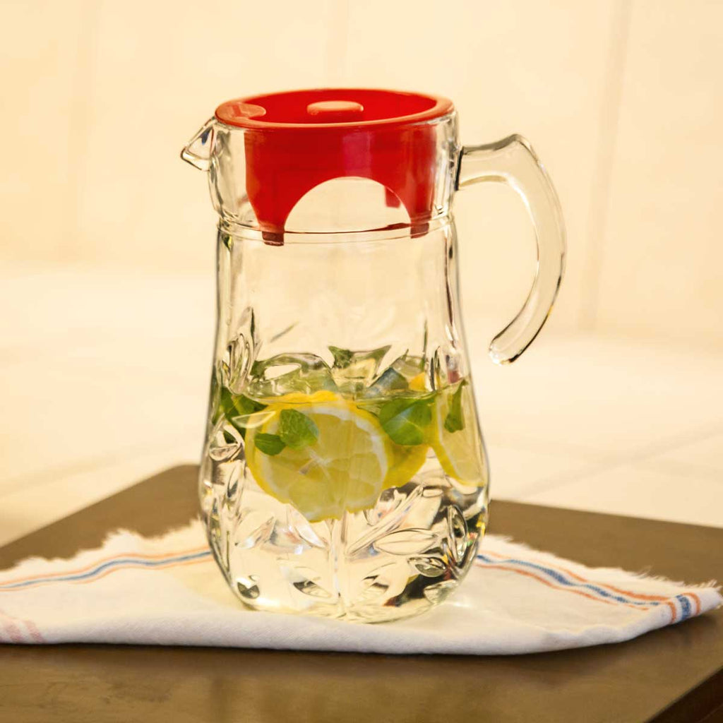Noritazeh Narciss Crystal Glass Jug with Red Lid — 1.7 Litre