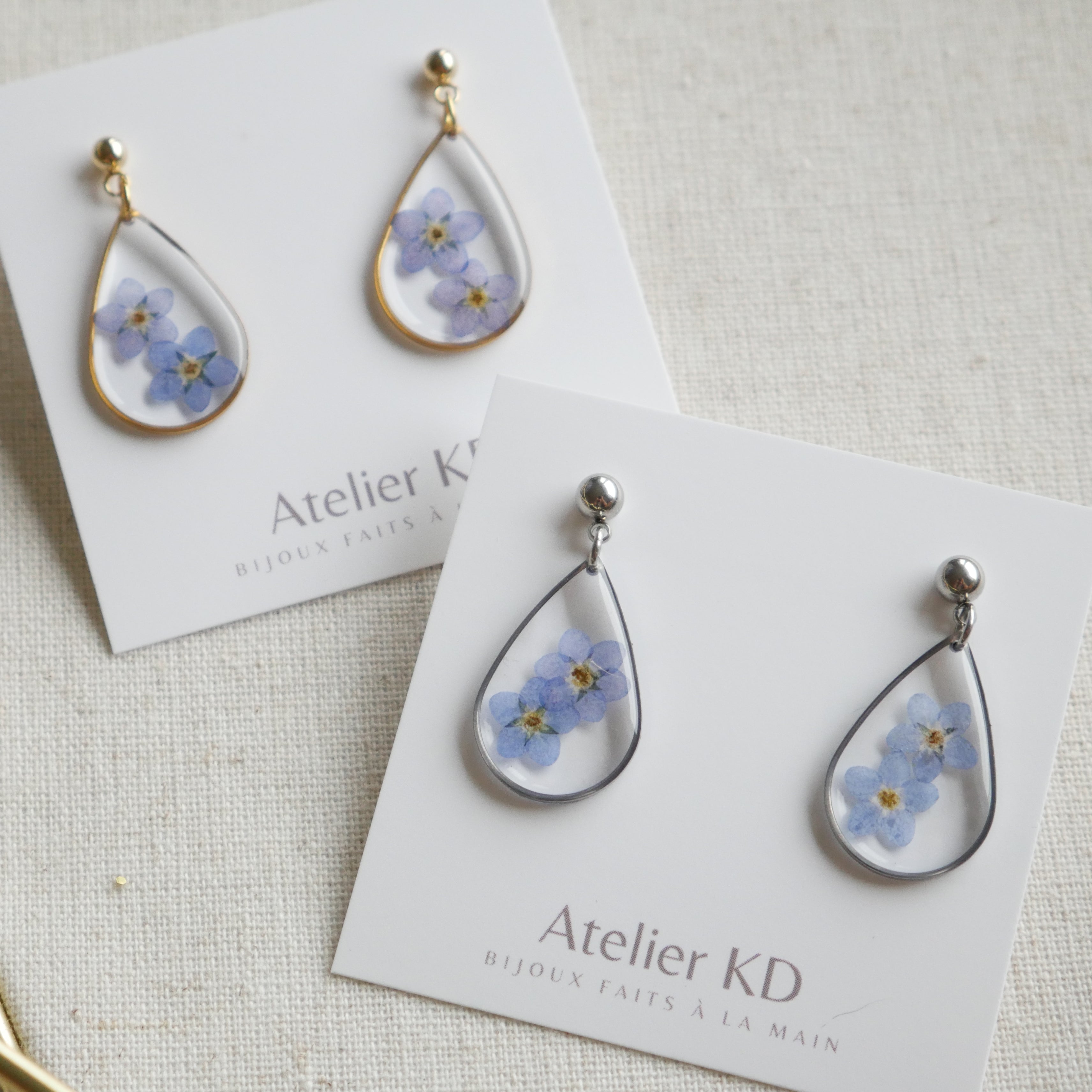 Boucles d’oreilles duo myosotis - goutte 22mm