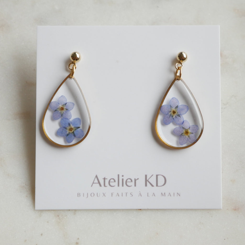 Boucles d’oreilles duo myosotis - goutte 22mm