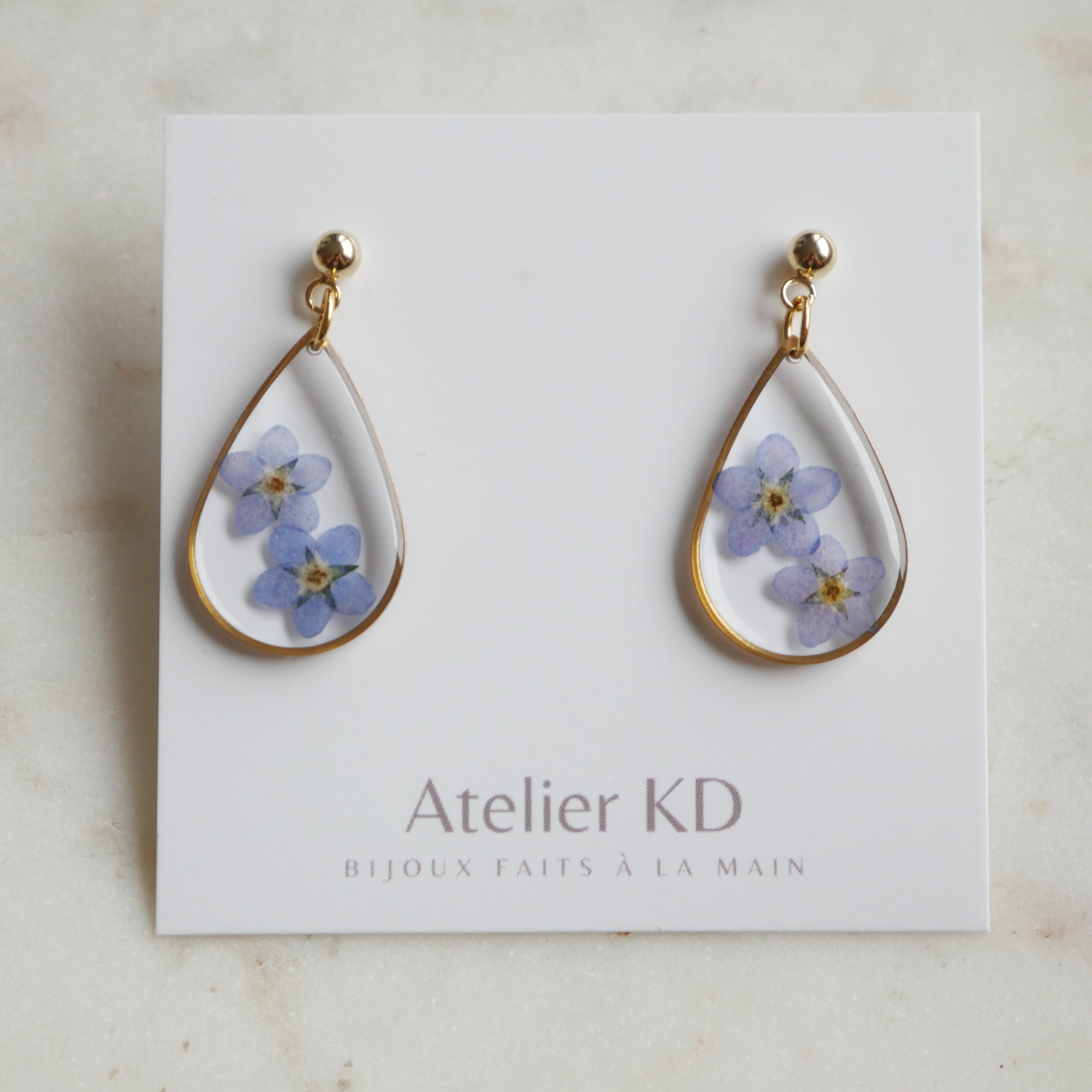 Boucles d’oreilles duo myosotis - goutte 22mm