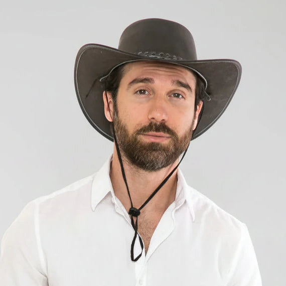 Premium Leather Wide Brim Western Hat. Lightweight Top Grain Rodeo Hat