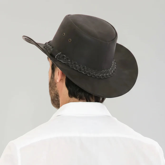 Premium Leather Wide Brim Western Hat. Lightweight Top Grain Rodeo Hat