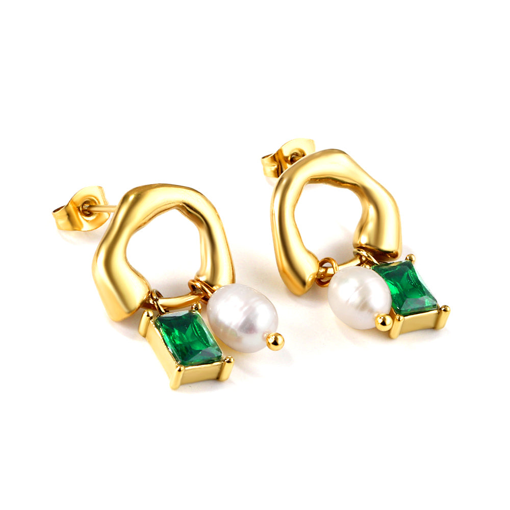 Emerald Pearl Half Hoops