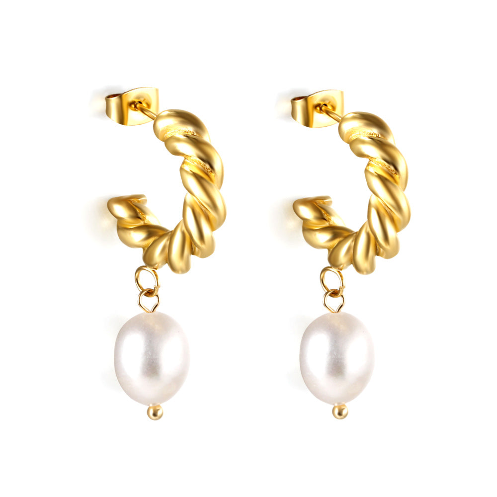 Gold Pearl Crescent Drops