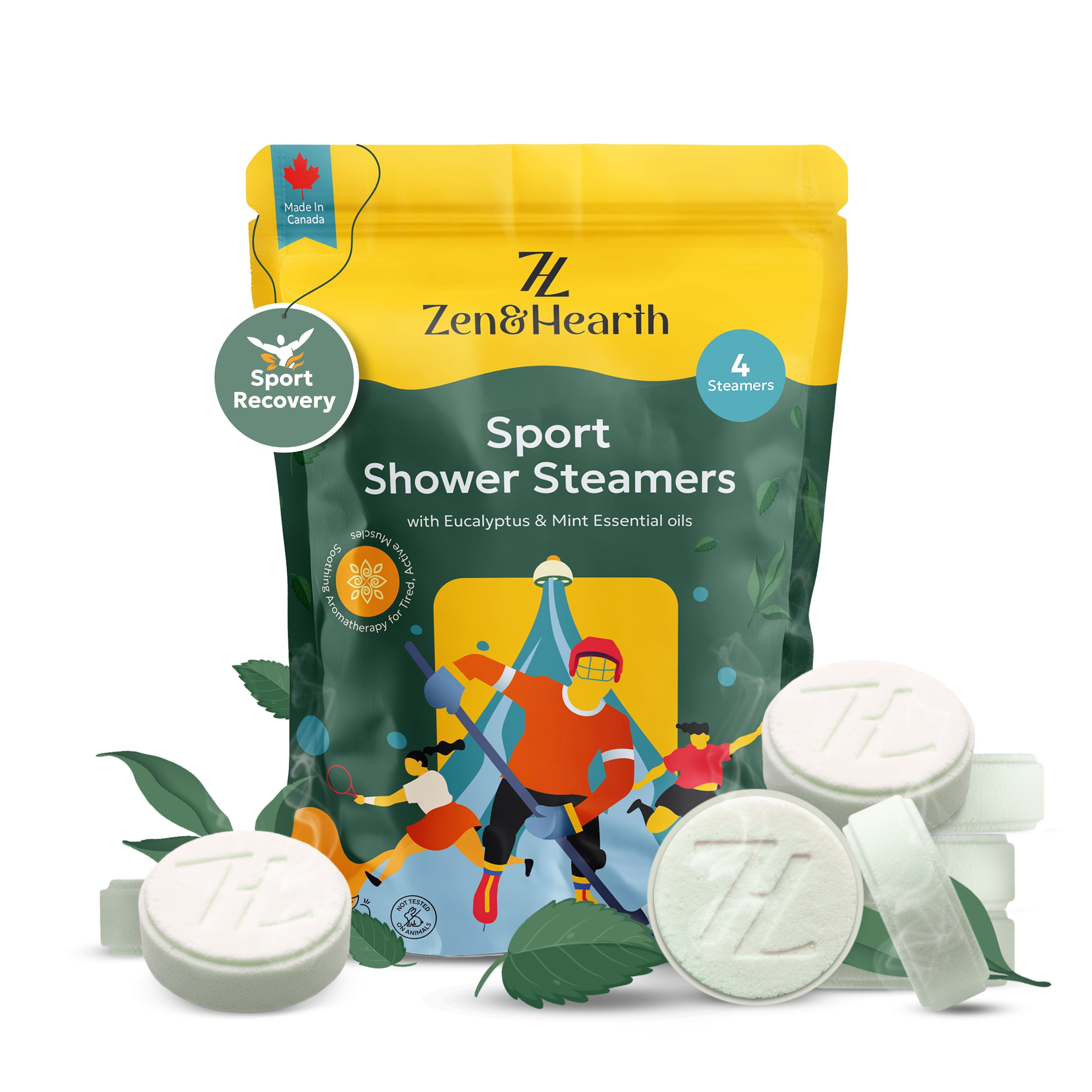 Zen & Hearth Sport Shower Steamers – Post-Workout Recovery & Clearing Breath Aromatherapy with Eucalyptus, Mint & Menthol for Athletes & Active Lifestyles – Made in Canada