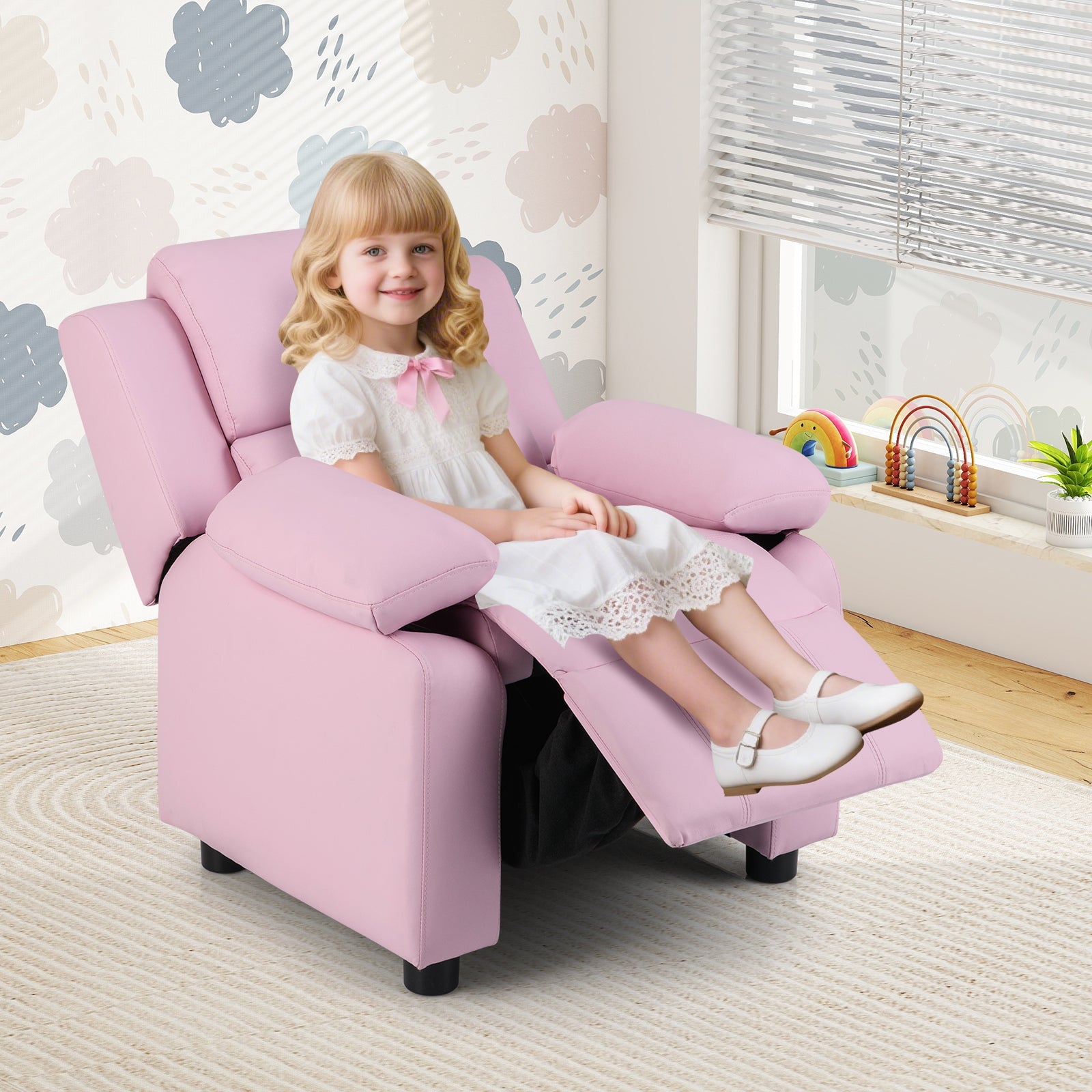 Kids Deluxe Headrest  Recliner Sofa Chair with Storage Arms-Black
