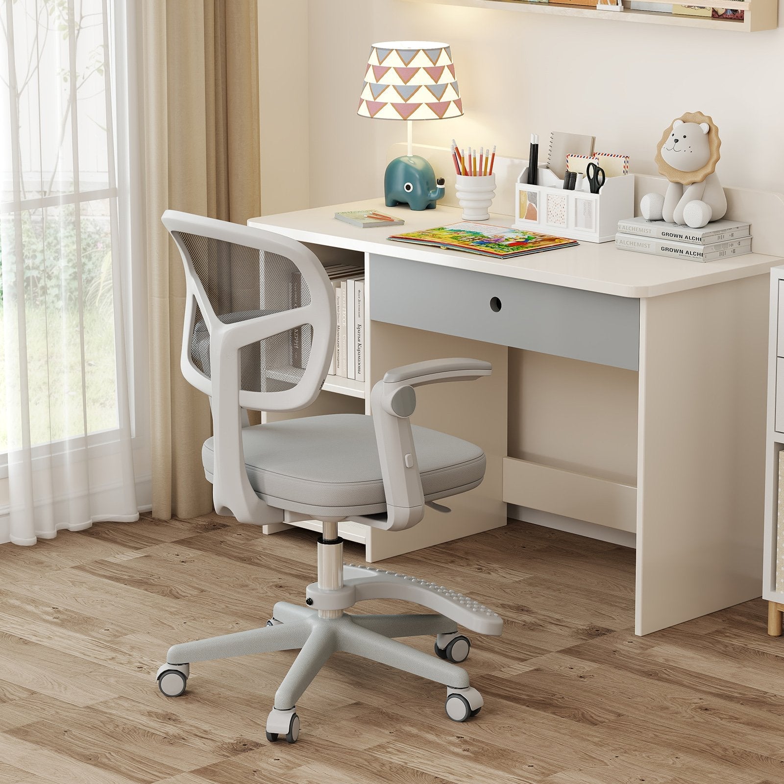 Kids Desk Chair Children Study Chair with Adjustable Height Armrest and Footrest-Blue