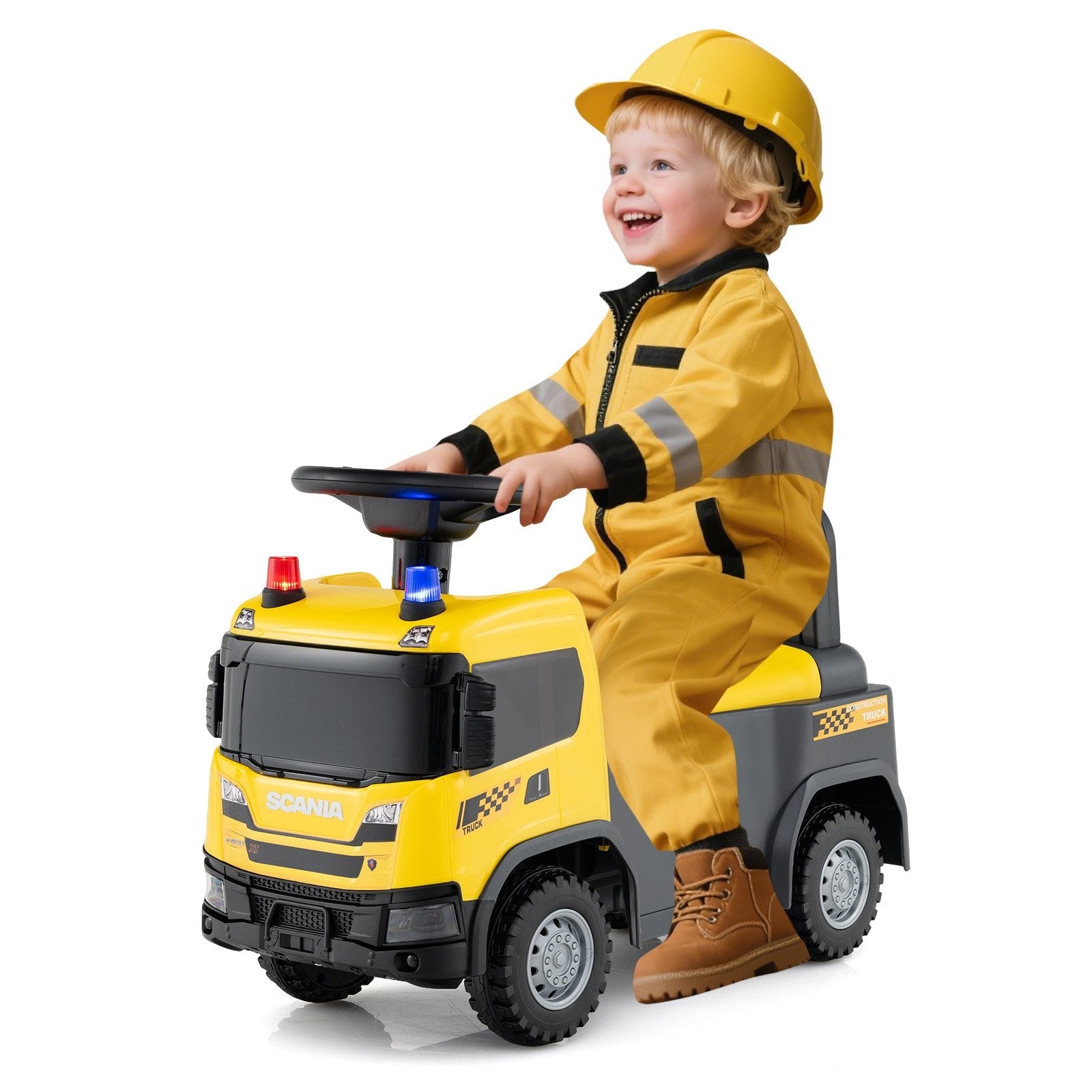 Kids Ride On Push Car Licensed SCANIA Truck Toy with Steering Wheel and Music-Red