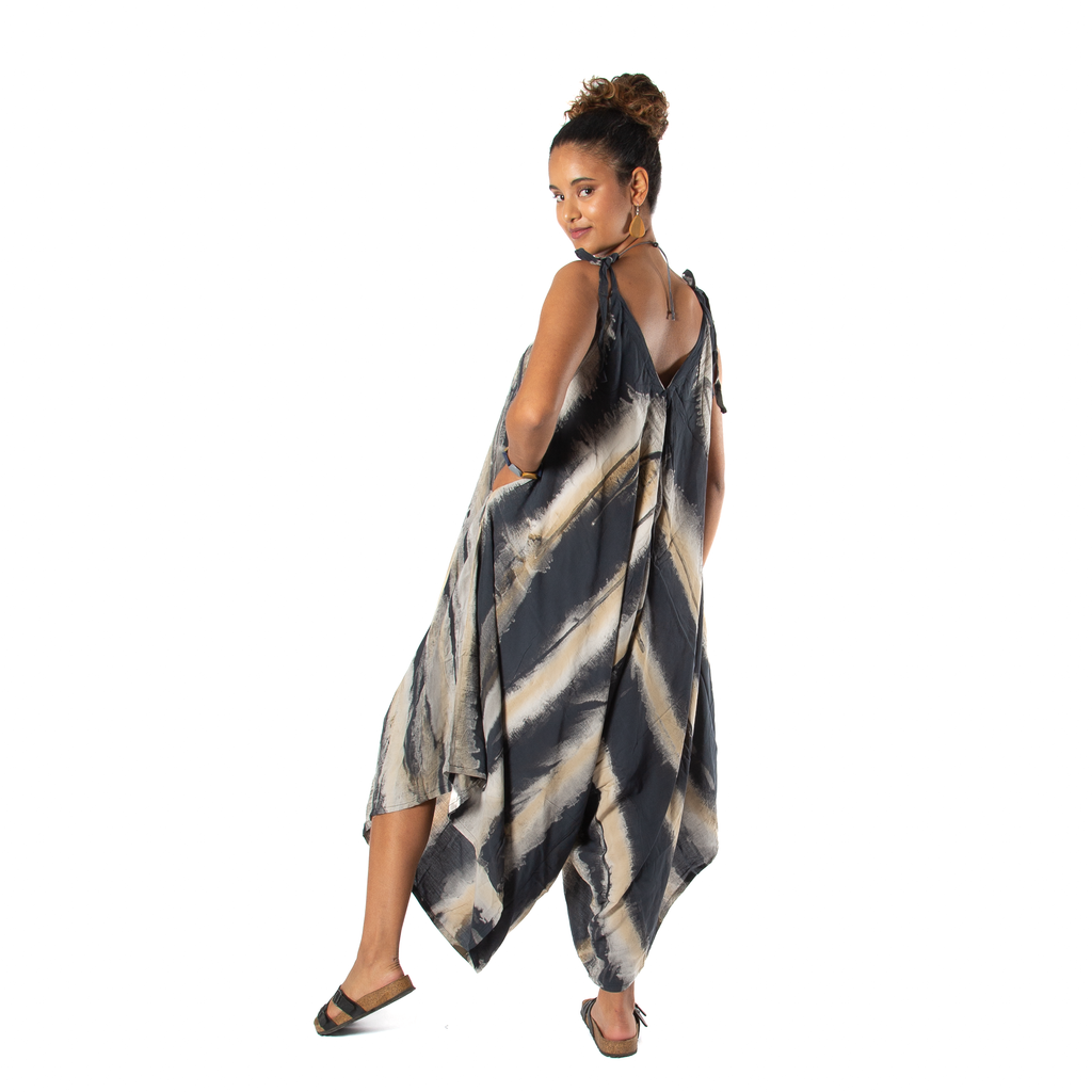 Abstract Tie Dye Design Romper - Grey & Gold Mix